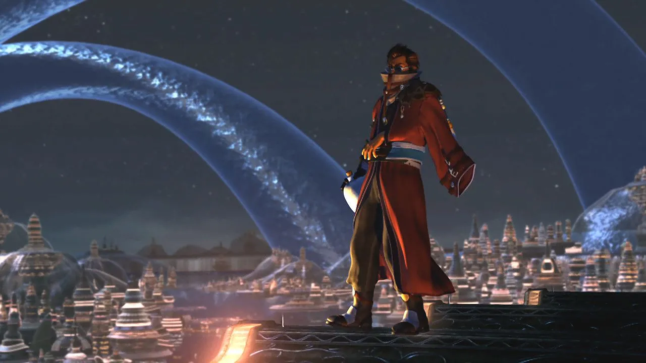 Bối cảnh trong Final Fantasy X, thể hiện môi trường game phong phú và nhân vật Kimahri, một Blue Mage đầy tiềm năng