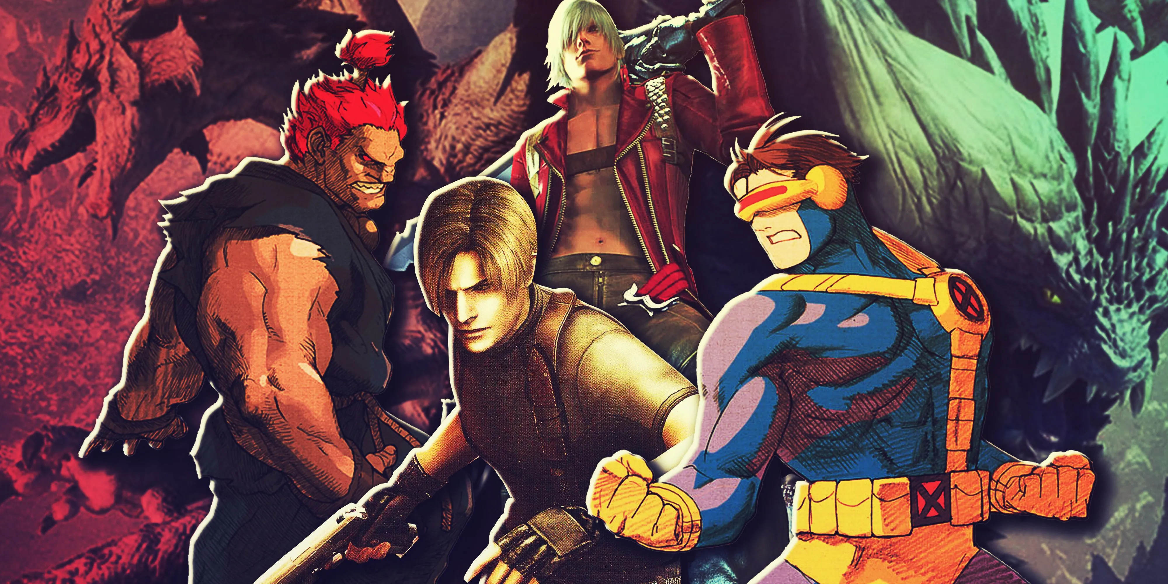 Các biểu tượng game nổi bật của Capcom như Resident Evil, Mega Man và Street Fighter