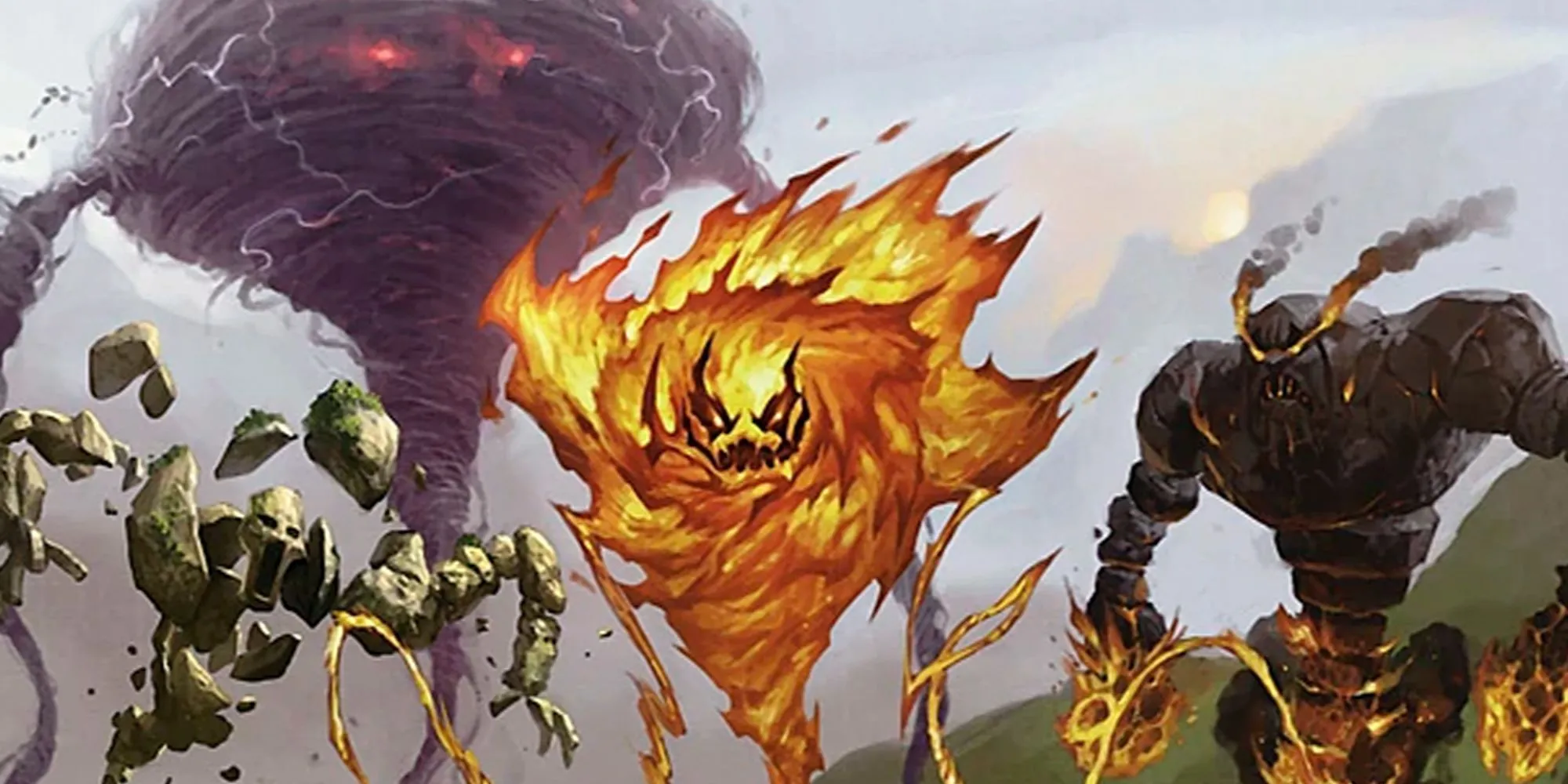 Các nguyên tố sư (elementals) hệ lửa, bão, khí, khói và đá trong thế giới Dungeons &amp; Dragons.