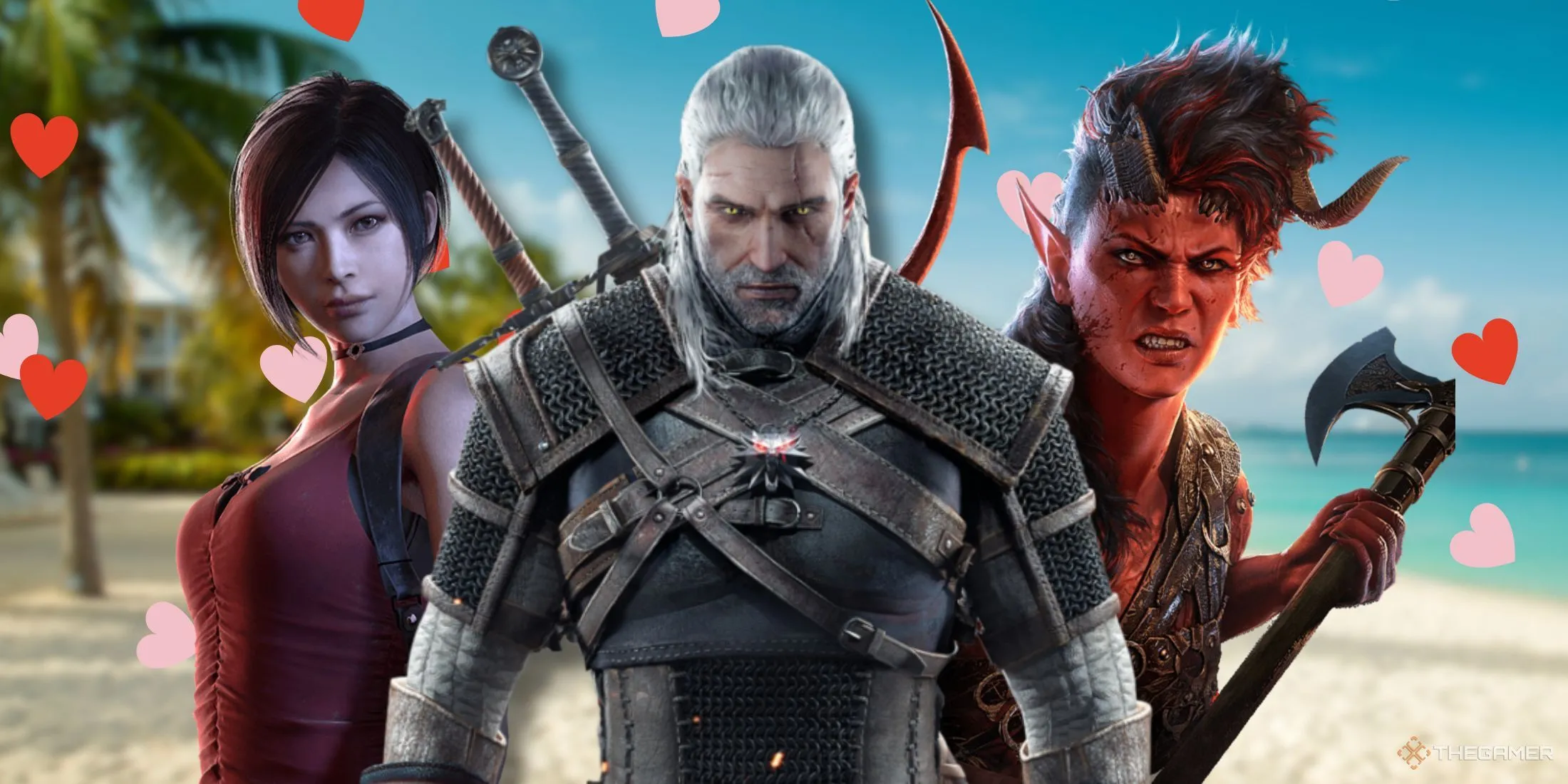 Các nhân vật game nổi tiếng Ada Wong, Geralt và Karlach tưởng tượng đang thư giãn trên bãi biển Love Island