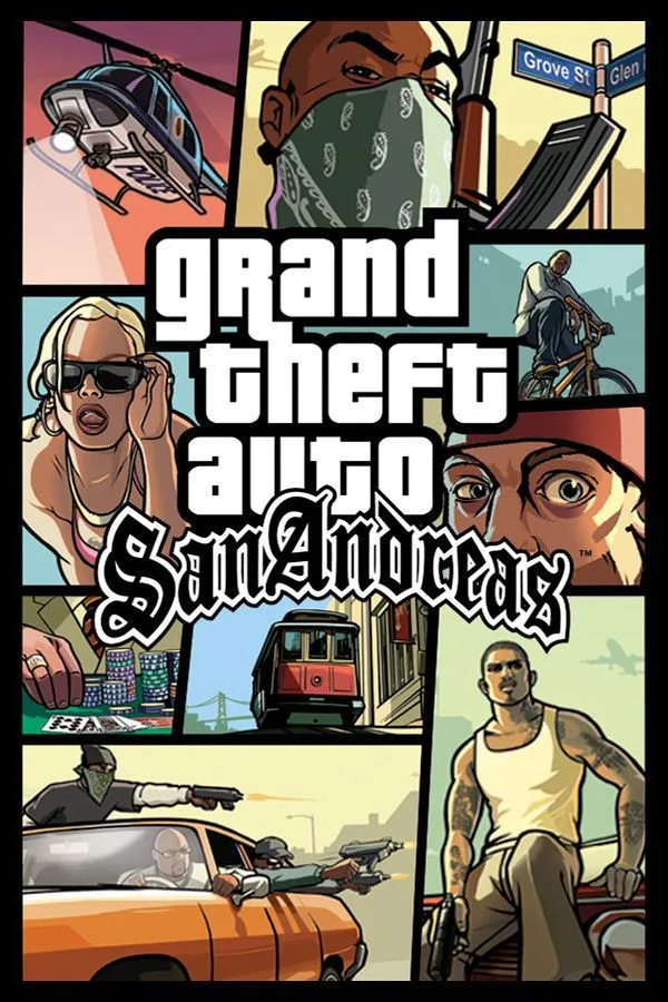 CJ của Grand Theft Auto: San Andreas đứng trước xe ô tô thể thao, toát lên vẻ phong trần và tự do khám phá thế giới rộng lớn với nhiều mối quan hệ.