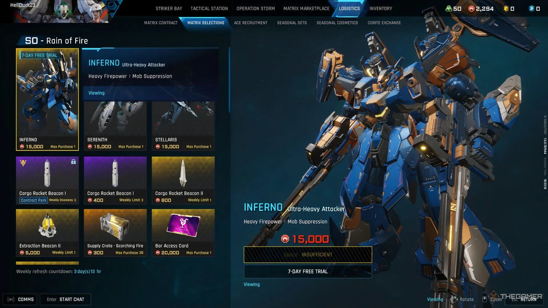 Cửa hàng Logistics trong Mecha Break nơi game thủ tùy chỉnh ngoại hình mech và phi công
