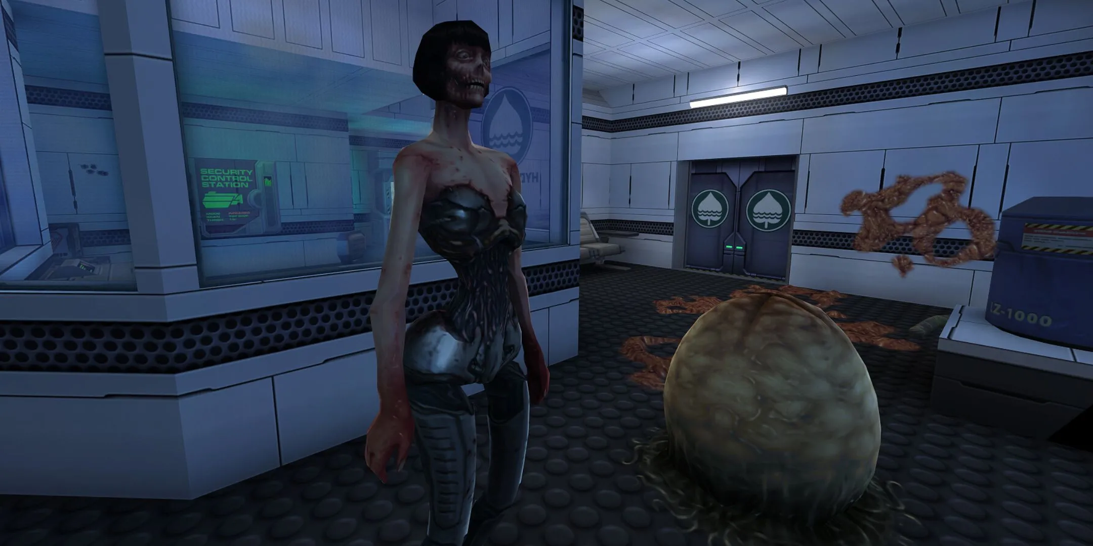 Cyborg Midwife đáng sợ bên cạnh quả trứng quái dị trong System Shock 2 Remastered, biểu tượng của nỗi kinh hoàng trên tàu