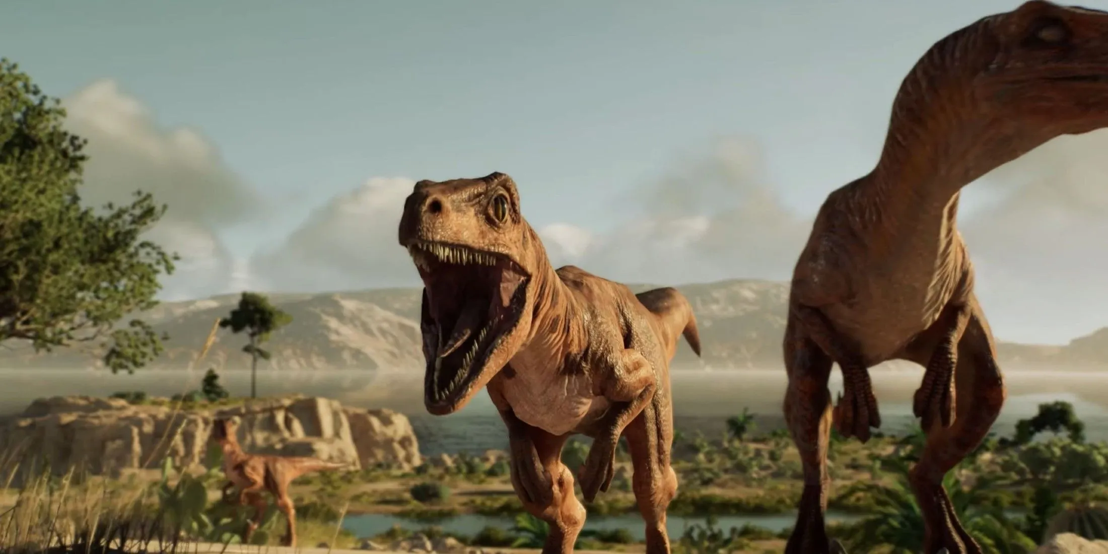Đàn Velociraptor trưởng thành và Velociraptor con đáng yêu trong công viên Jurassic World Evolution 3