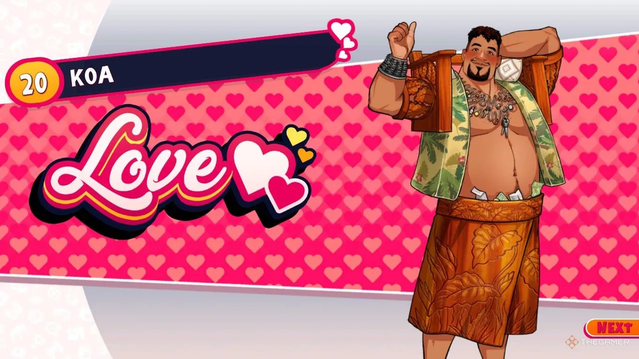 Đạt được kết thúc tình yêu với Koa trong game Date Everything!, biểu tượng của sự kết nối đặc biệt.