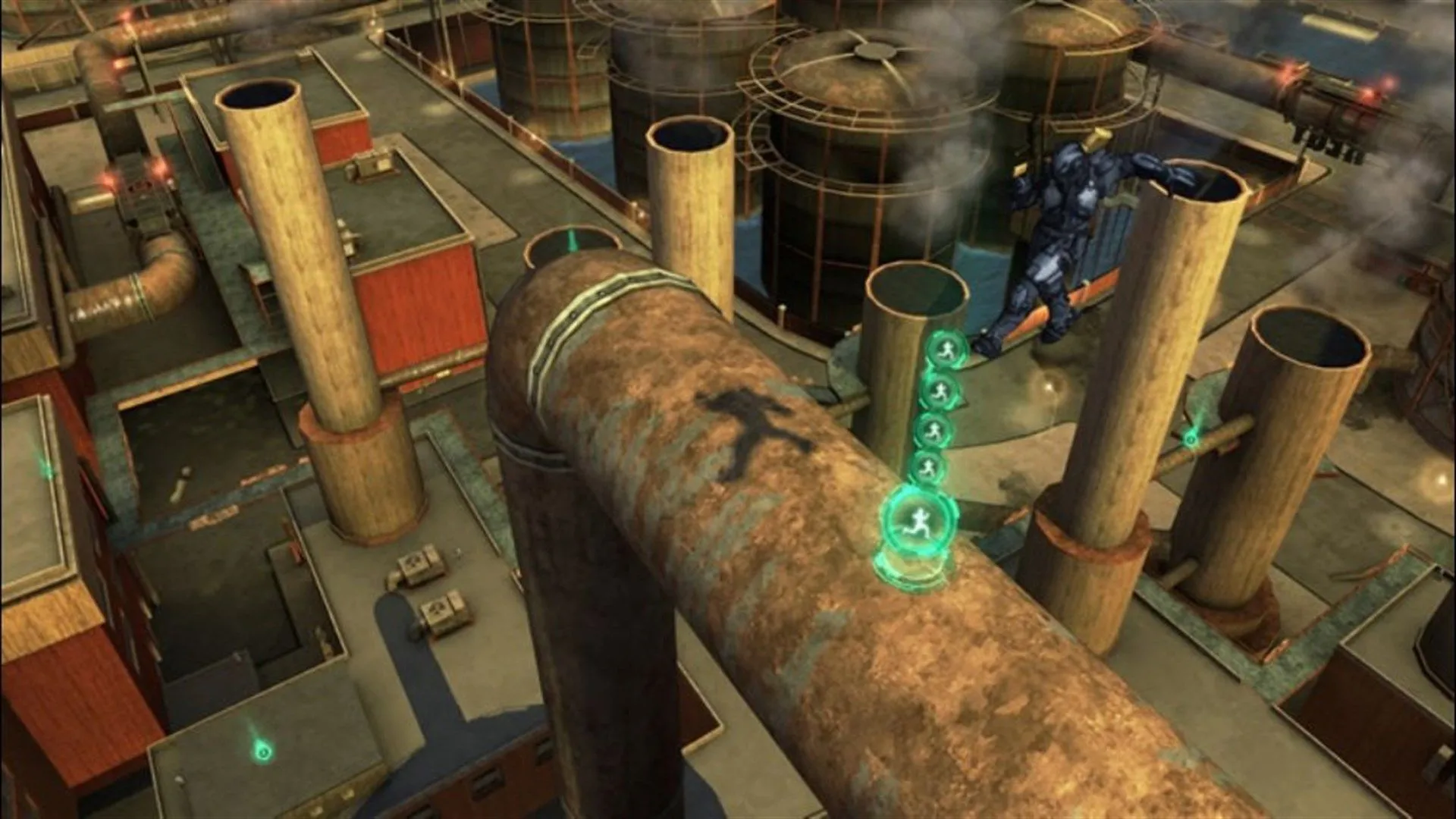Điệp viên nhảy cao thu thập quả cầu kỹ năng trong môi trường Crackdown 2