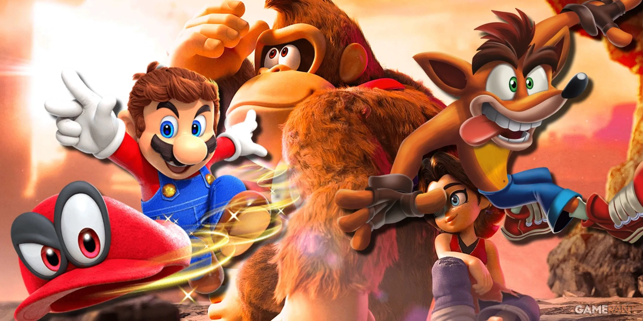 Donkey Kong Bananza với góc nhìn 3D năng động, thể hiện sự mượt mà của cơ chế camera khi khám phá thế giới game phiêu lưu