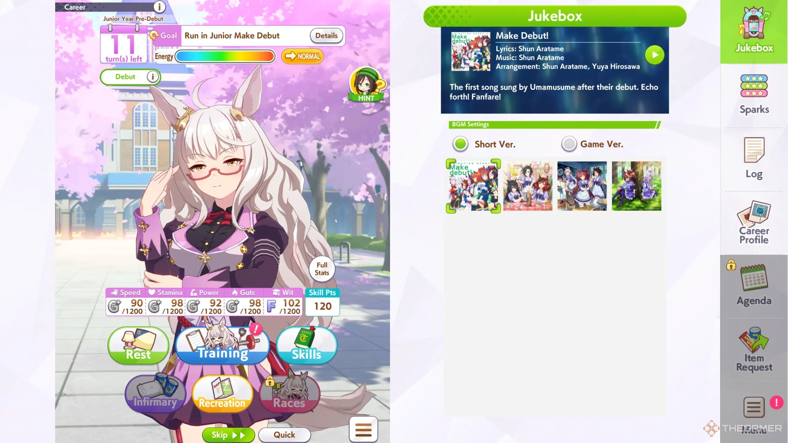 Giao diện huấn luyện Biwa Hayahide trong Umamusume Pretty Derby