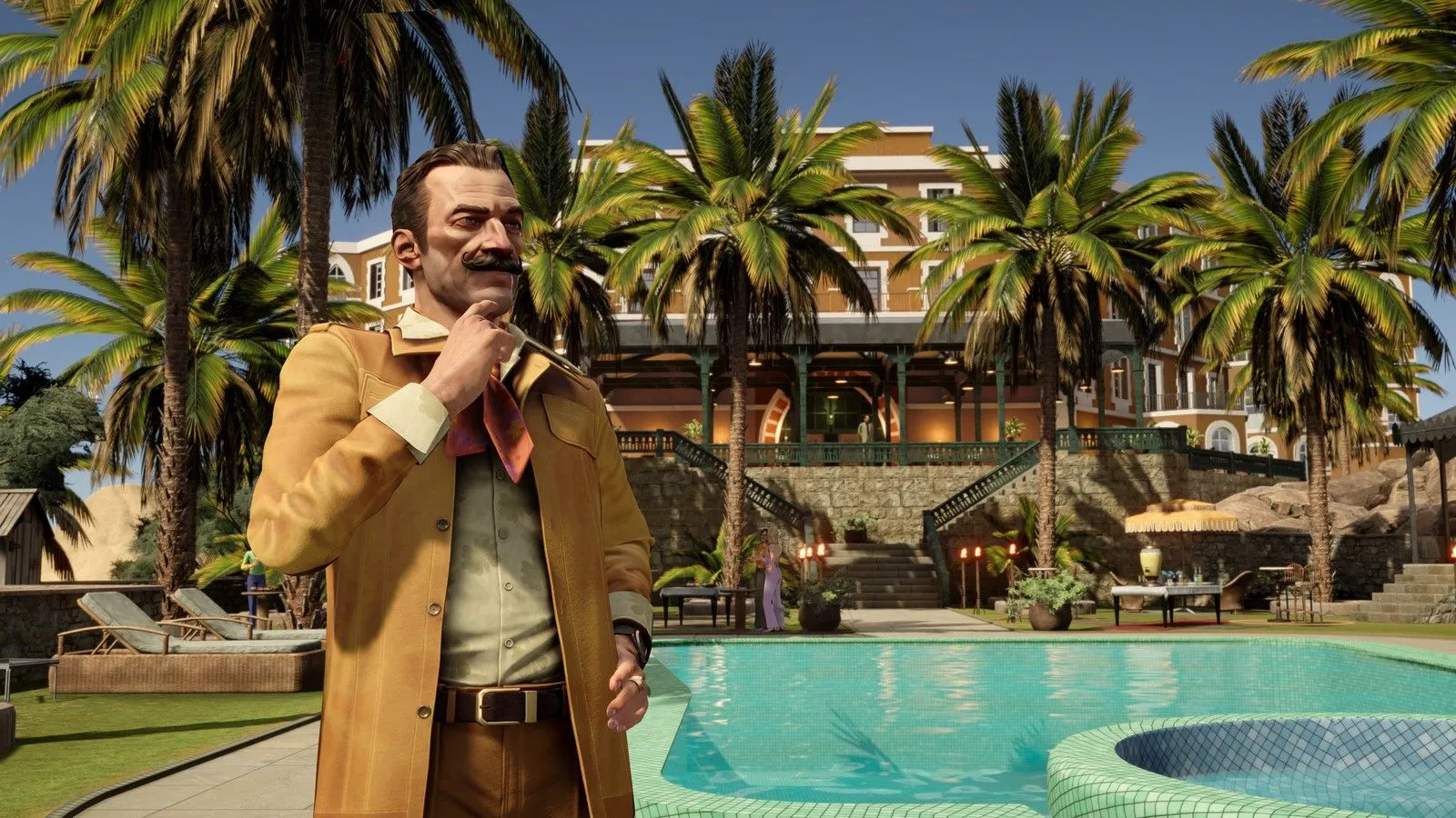 Hercule Poirot điều tra bên bể bơi trên du thuyền sang trọng trong game Agatha Christie Death on the Nile