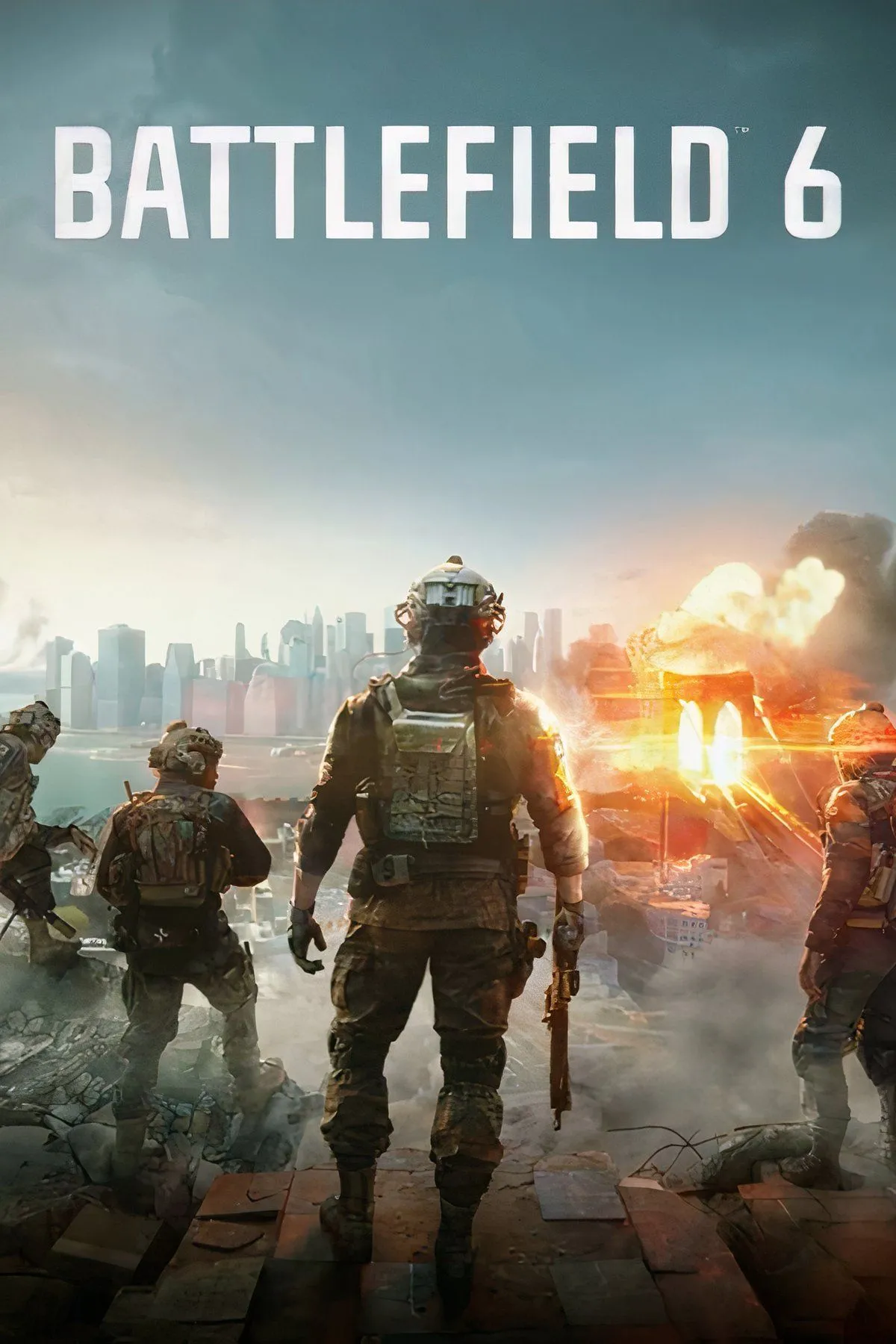 Hình ảnh bìa chính thức của game Battlefield 6, thể hiện quy mô chiến trường rộng lớn.