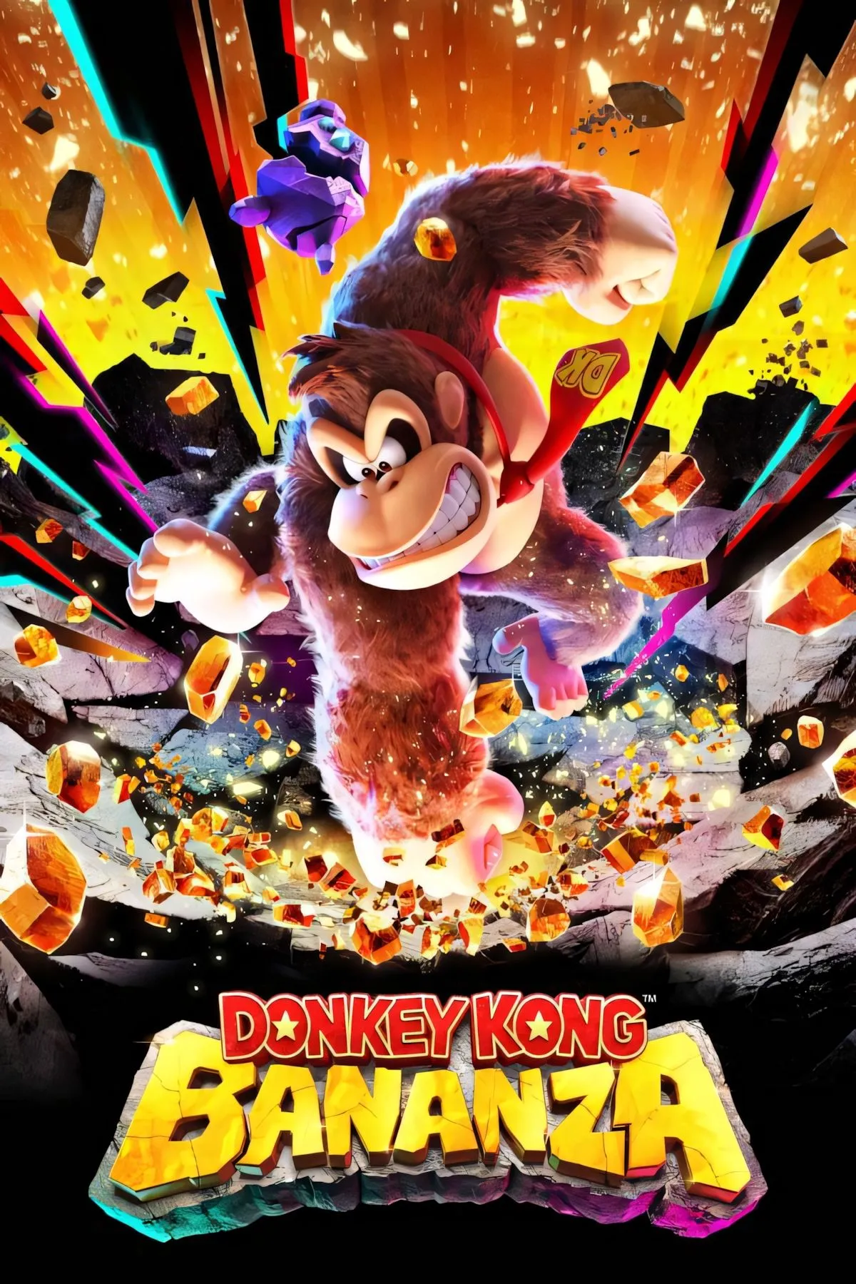 Hình ảnh bìa game Donkey Kong Bananza tươi sáng, minh họa nhân vật chính Donkey Kong sẵn sàng cho mọi cuộc phiêu lưu