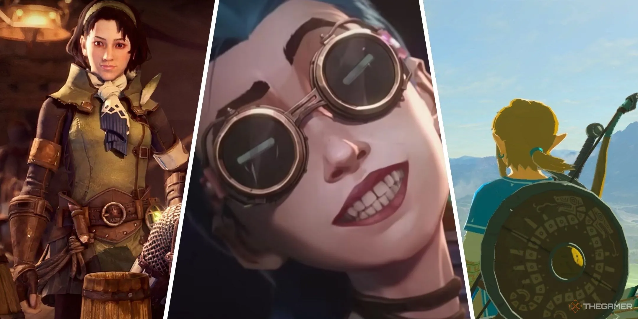 Hình ảnh ghép của The Handler (Monster Hunter), Jinx (Arcane) và Link (Zelda), minh họa sự giao thoa giữa các vũ trụ game và D&amp;D