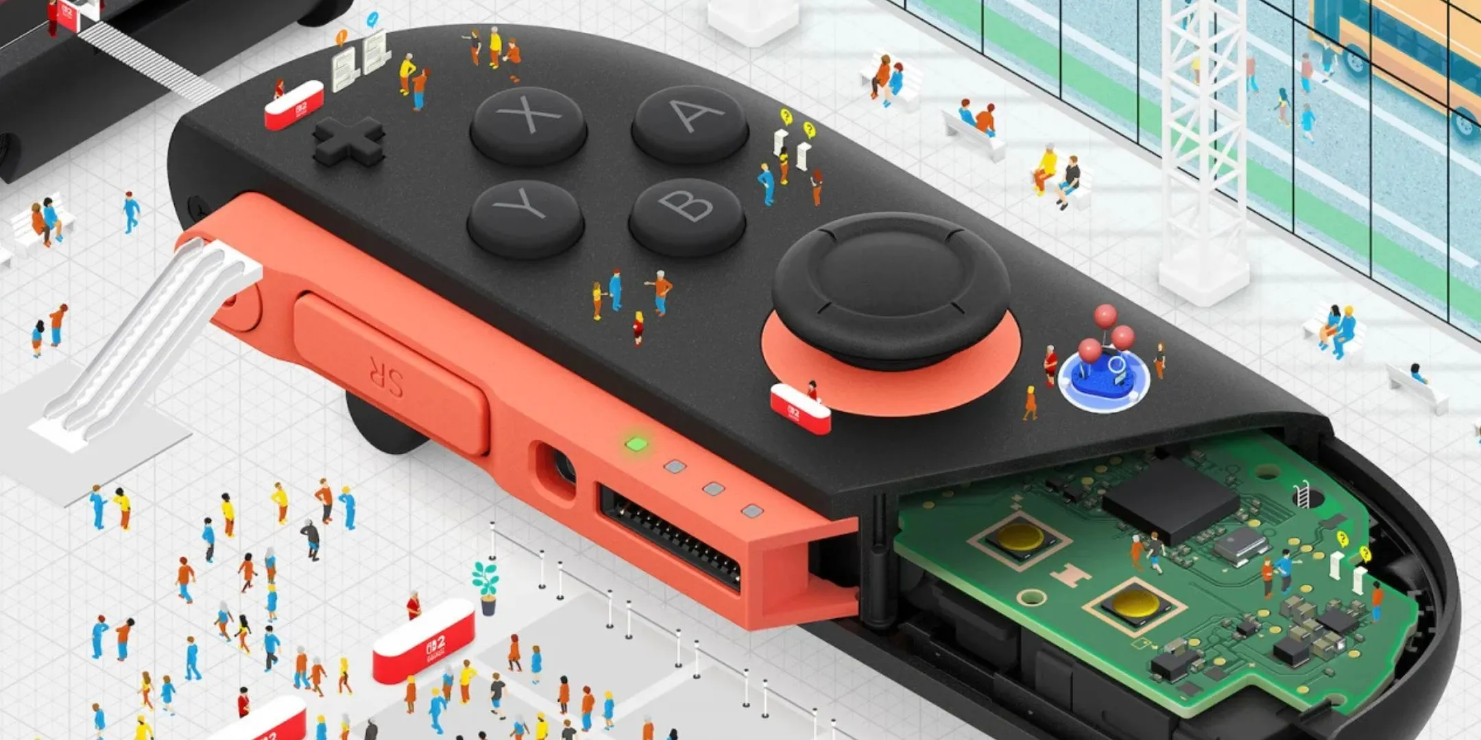 Hình ảnh tựa game Nintendo Switch 2 Welcome Tour với tay cầm Joy-Con màu sắc bắt mắt, thể hiện sự chào đón người chơi.