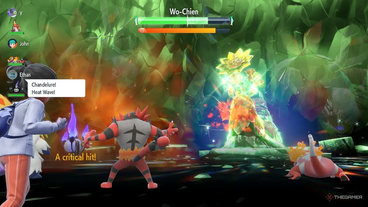 Incineroar gây chí mạng lên Wo-Chien trong Pokemon Scarlet và Violet.