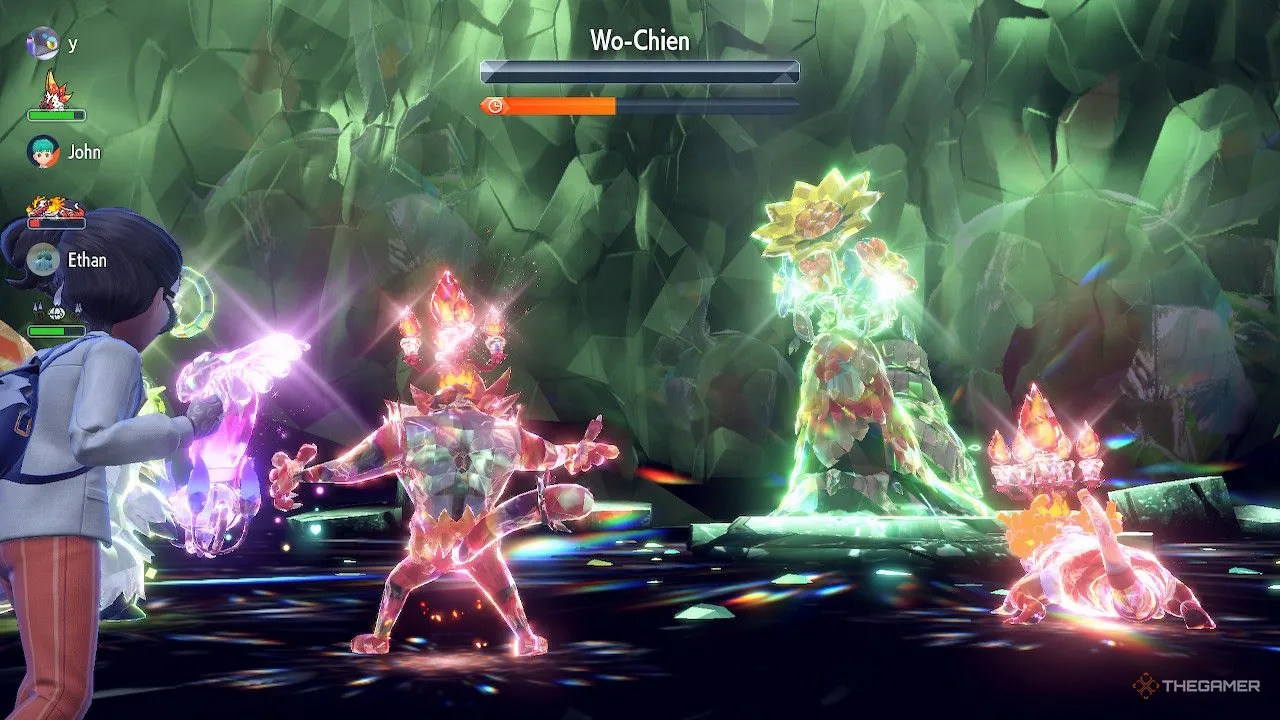 Incineroar và đội hình đánh bại Shiny Wo-Chien trong trận Tera Raid ở Pokemon Scarlet và Violet.