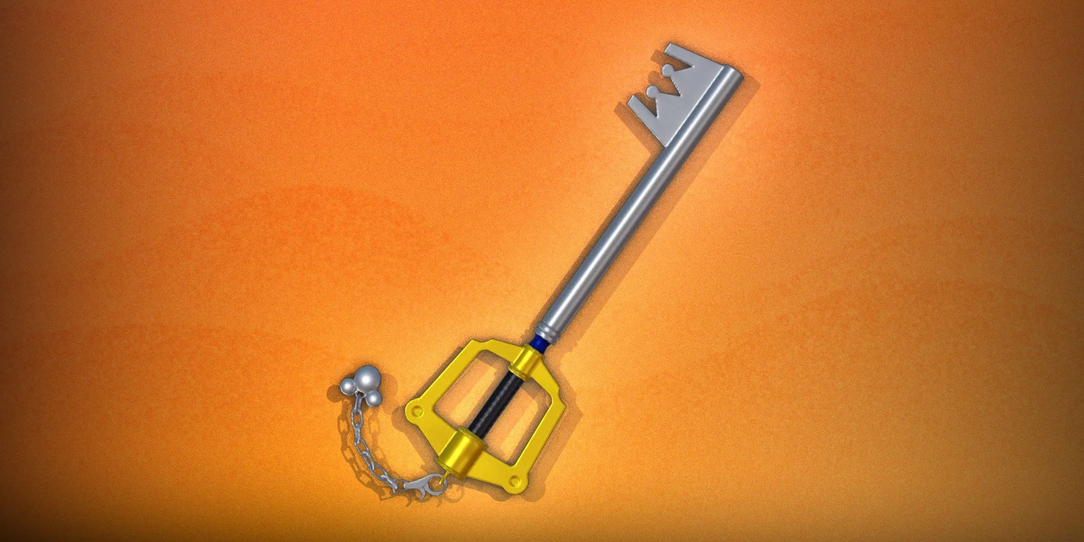 Keyblade của Sora, vũ khí mang tính biểu tượng trong series Kingdom Hearts, kết hợp hình dáng chìa khóa và lưỡi kiếm.
