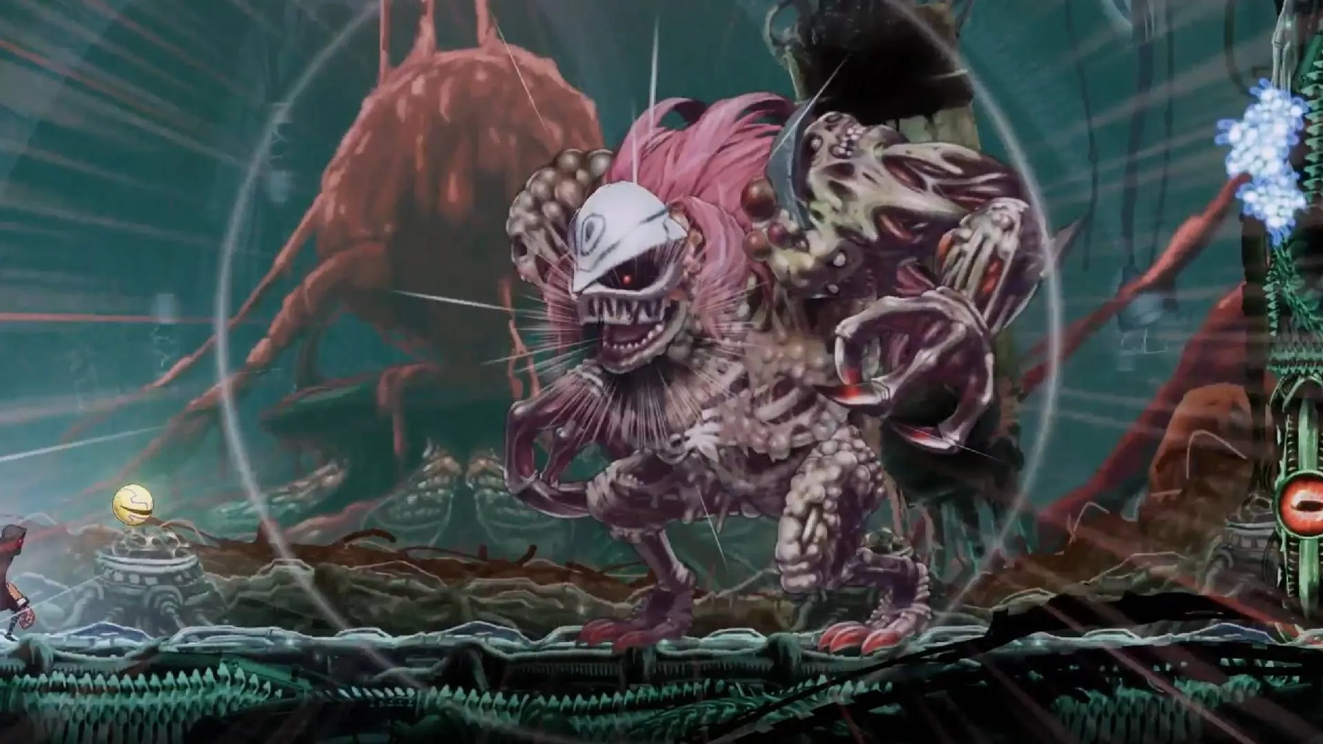 Khung cảnh chiến đấu và khám phá trong Shadow Labyrinth, đậm chất Metroidvania.