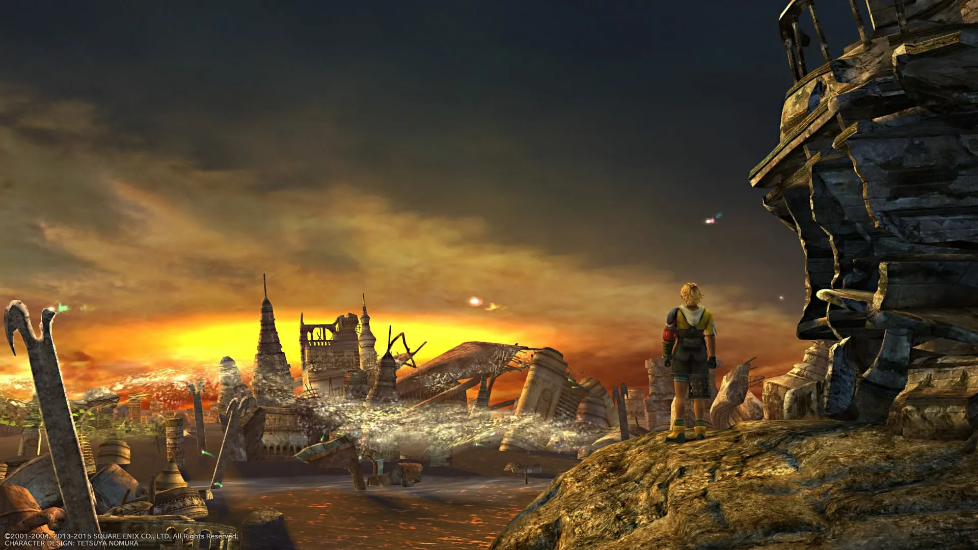 Kimahri Ronso, chiến binh người thú mạnh mẽ nhưng ít được trọng dụng trong đội hình Final Fantasy X, đứng cạnh đồng đội trong bối cảnh Spira