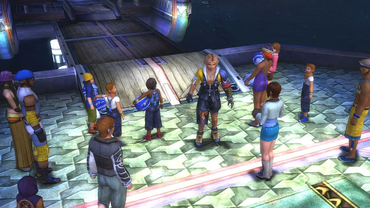 Kimahri trong một khoảnh khắc tương tác với các nhân vật khác trong Final Fantasy X, cho thấy vai trò của anh trong cốt truyện