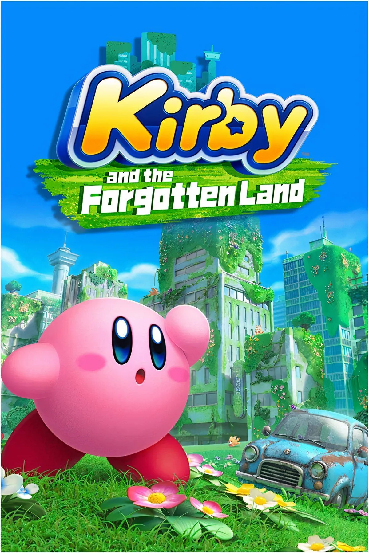 Kirby đang ở một thế giới hậu khải huyền với các tòa nhà đổ nát và một con tàu đắm