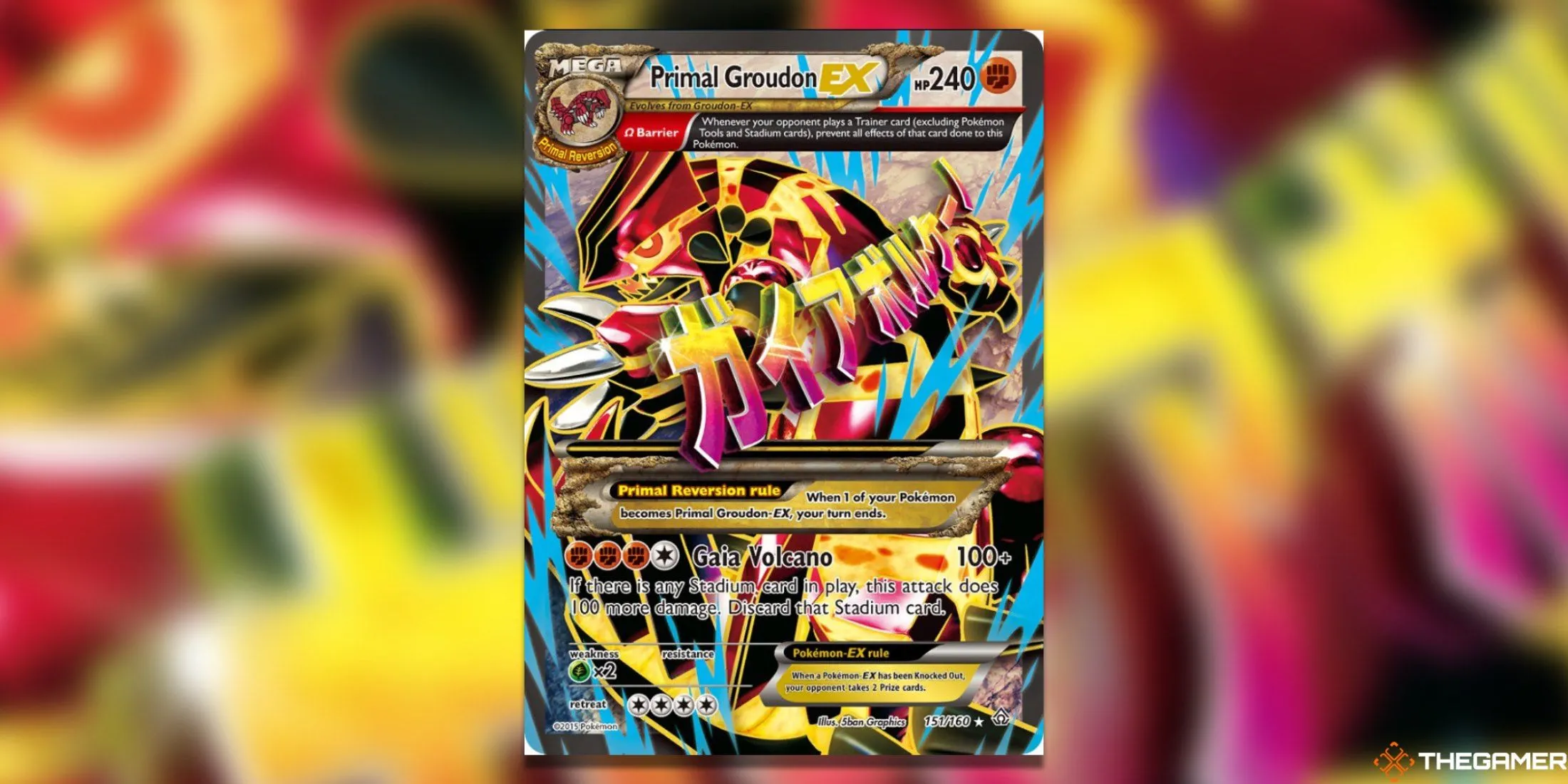Lá bài Pokemon TCG Primal Groudon EX Full Art (Primal Clash) với chi tiết sắc nét và màu sắc ấn tượng, lá bài giá trị cao.