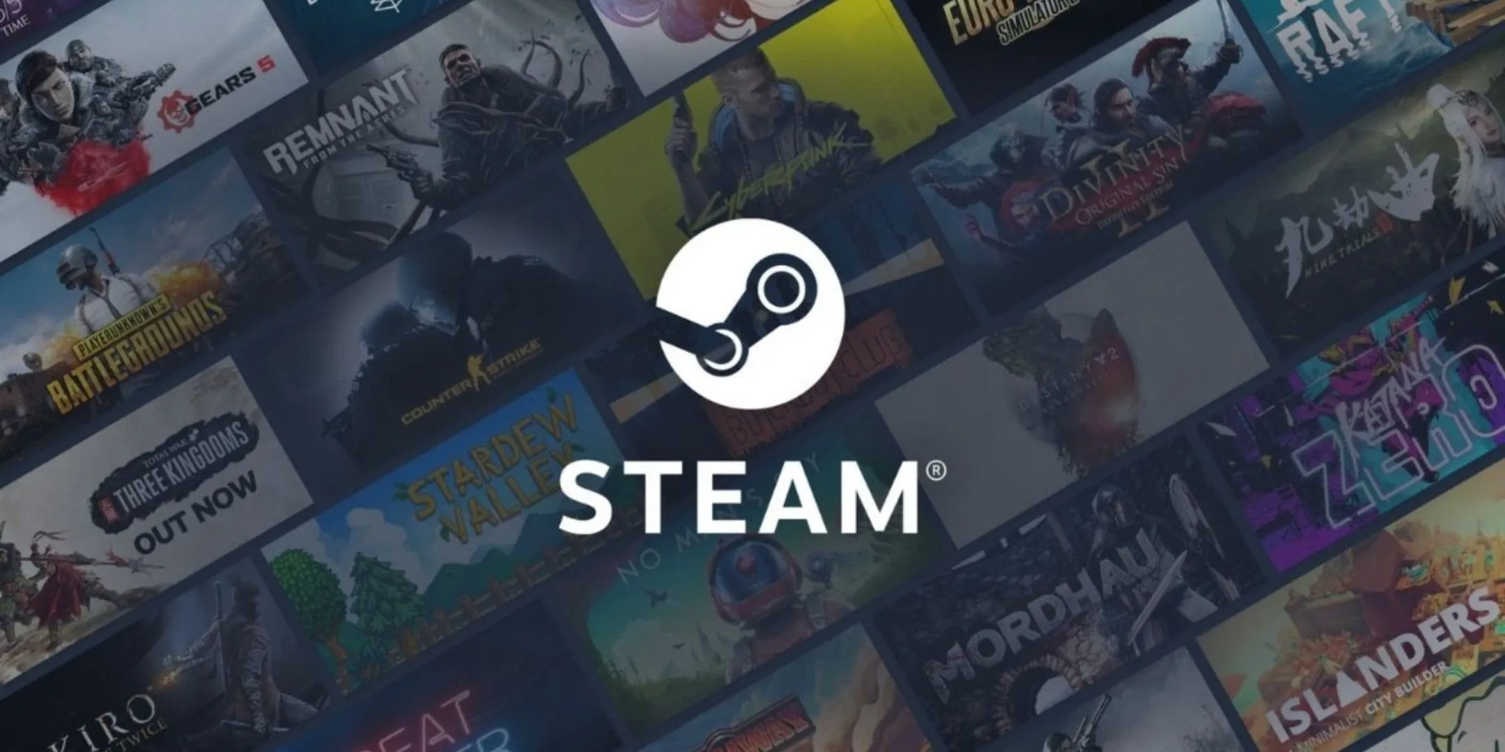Logo Steam nổi bật trên nền các tựa game đa dạng, minh họa cho việc nền tảng này cũng chịu áp lực kiểm duyệt nội dung game người lớn.