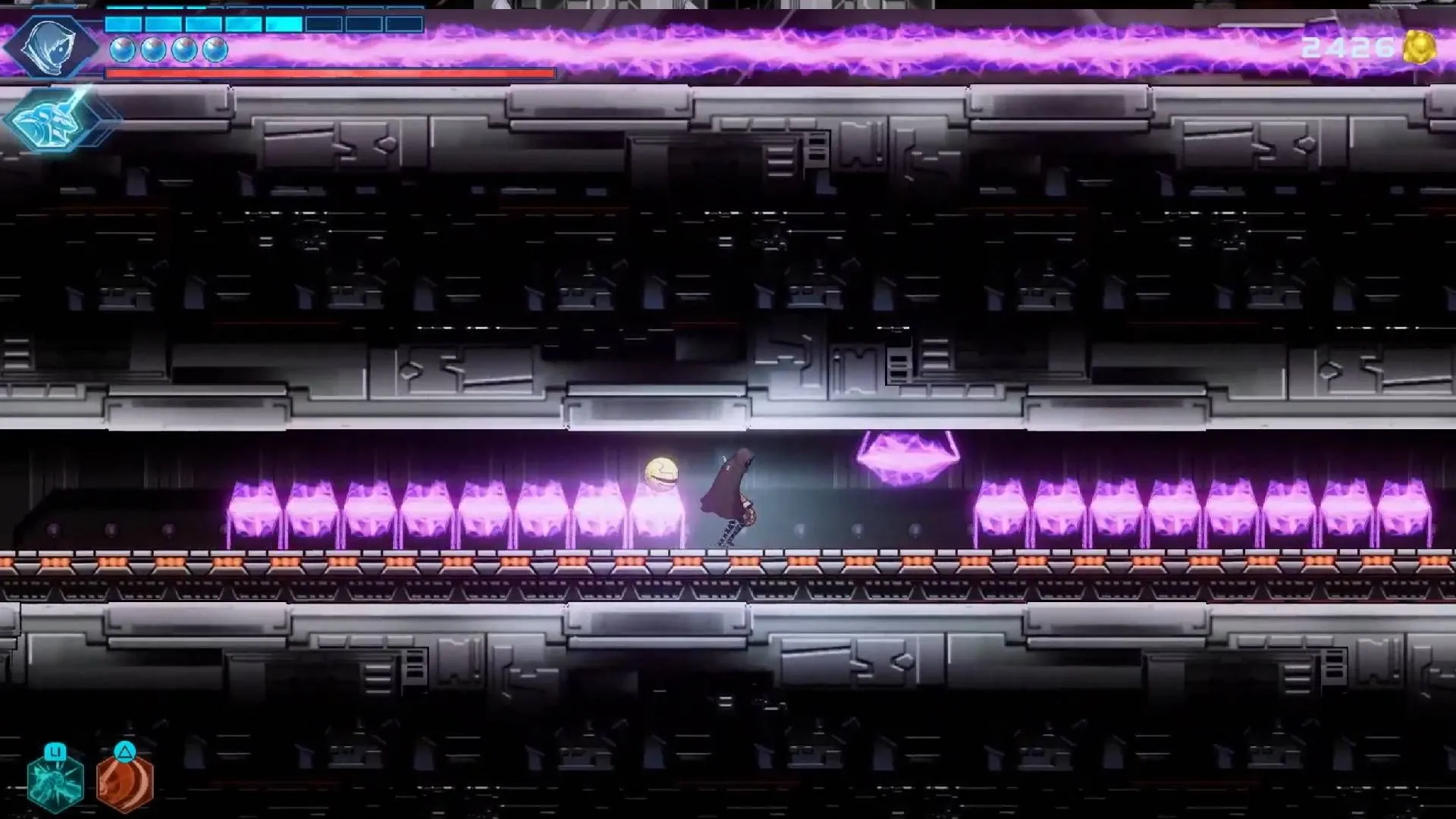 Màn chơi platforming đầy thử thách trong Shadow Labyrinth với những tia laser chết người, đòi hỏi sự chính xác và phản xạ nhanh.