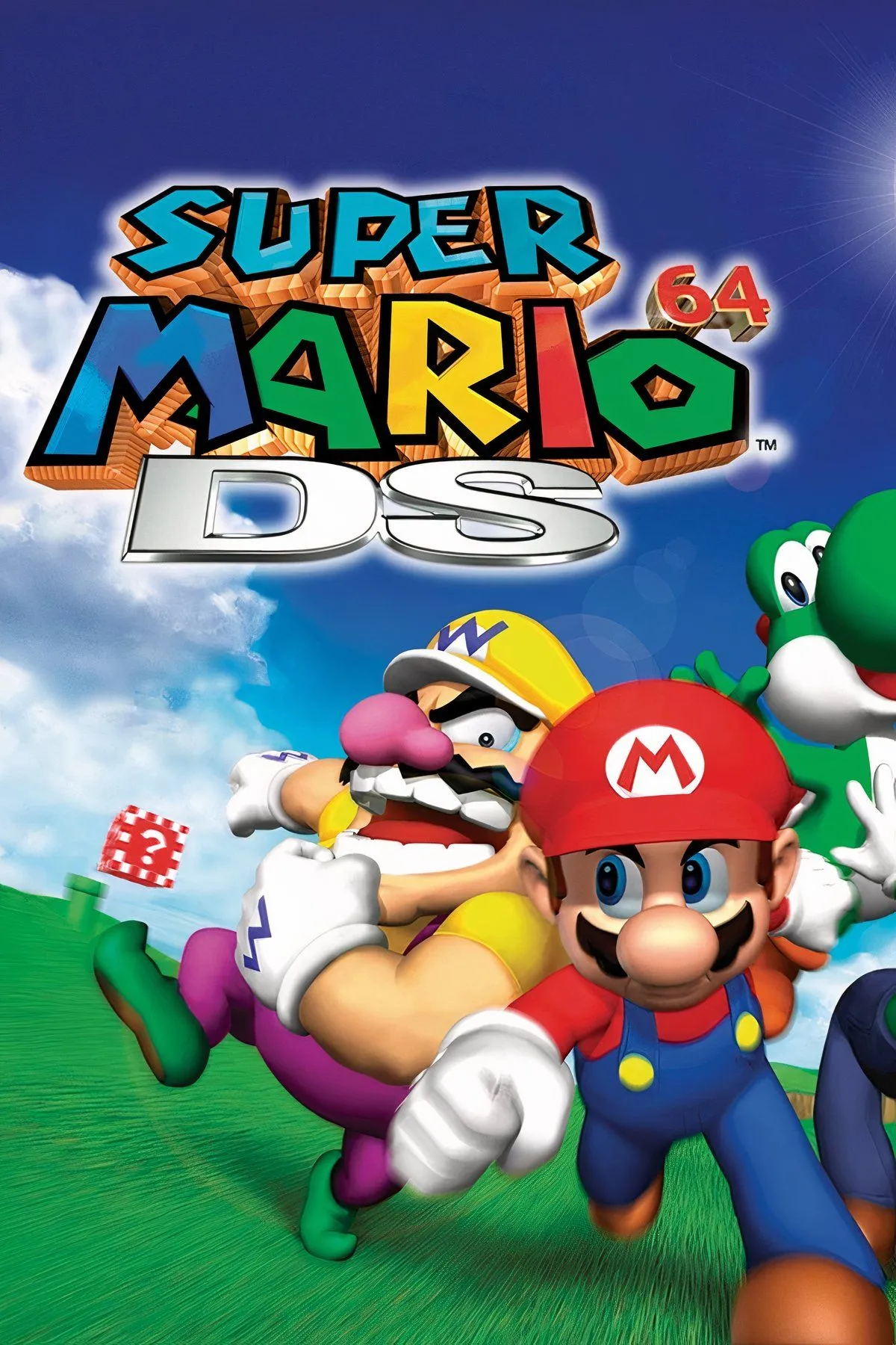 Mario, Luigi, Yoshi và Wario vui vẻ tạo dáng cùng nhau trong một bức ảnh quảng cáo cho Super Mario 64 DS.