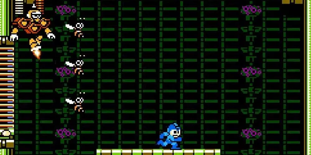 Mega Man né tránh đàn ong của Robot Master Hornet Man trong tựa game hành động platformer Mega Man 9
