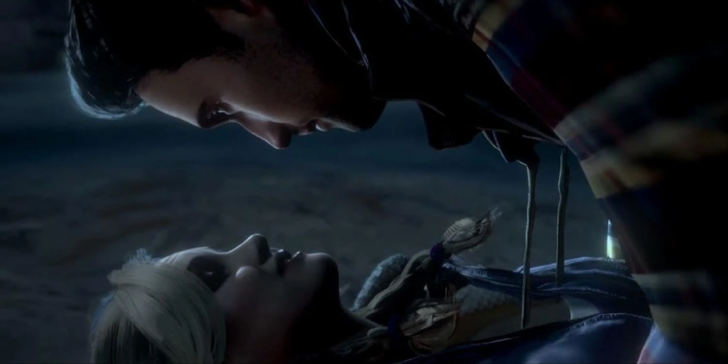 Mike và Jessica tình tứ chuẩn bị trao nhau nụ hôn trong bối cảnh game Until Dawn