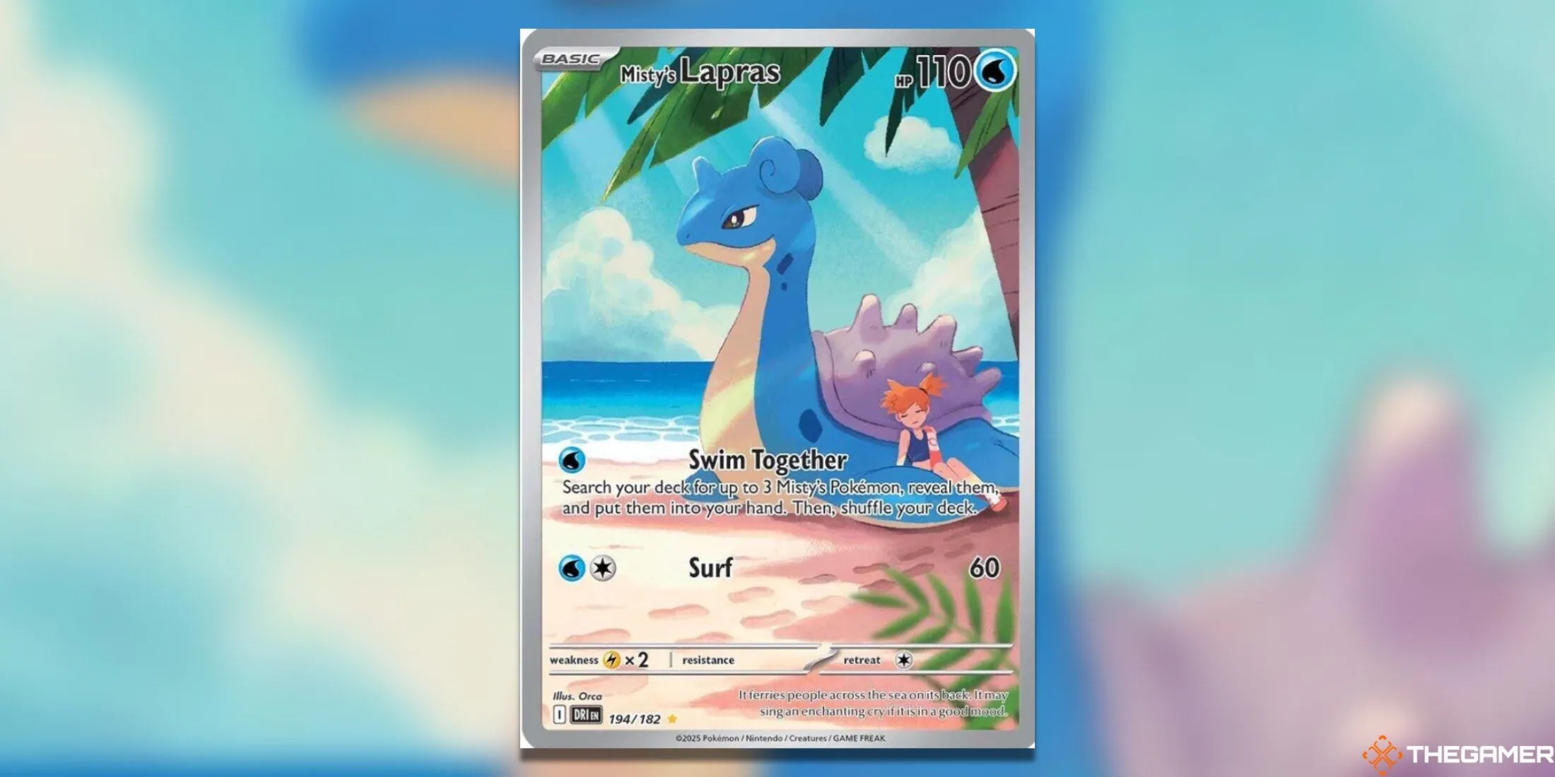 Misty và Lapras thư giãn dưới nắng trong thẻ Illustration Rare Pokémon TCG