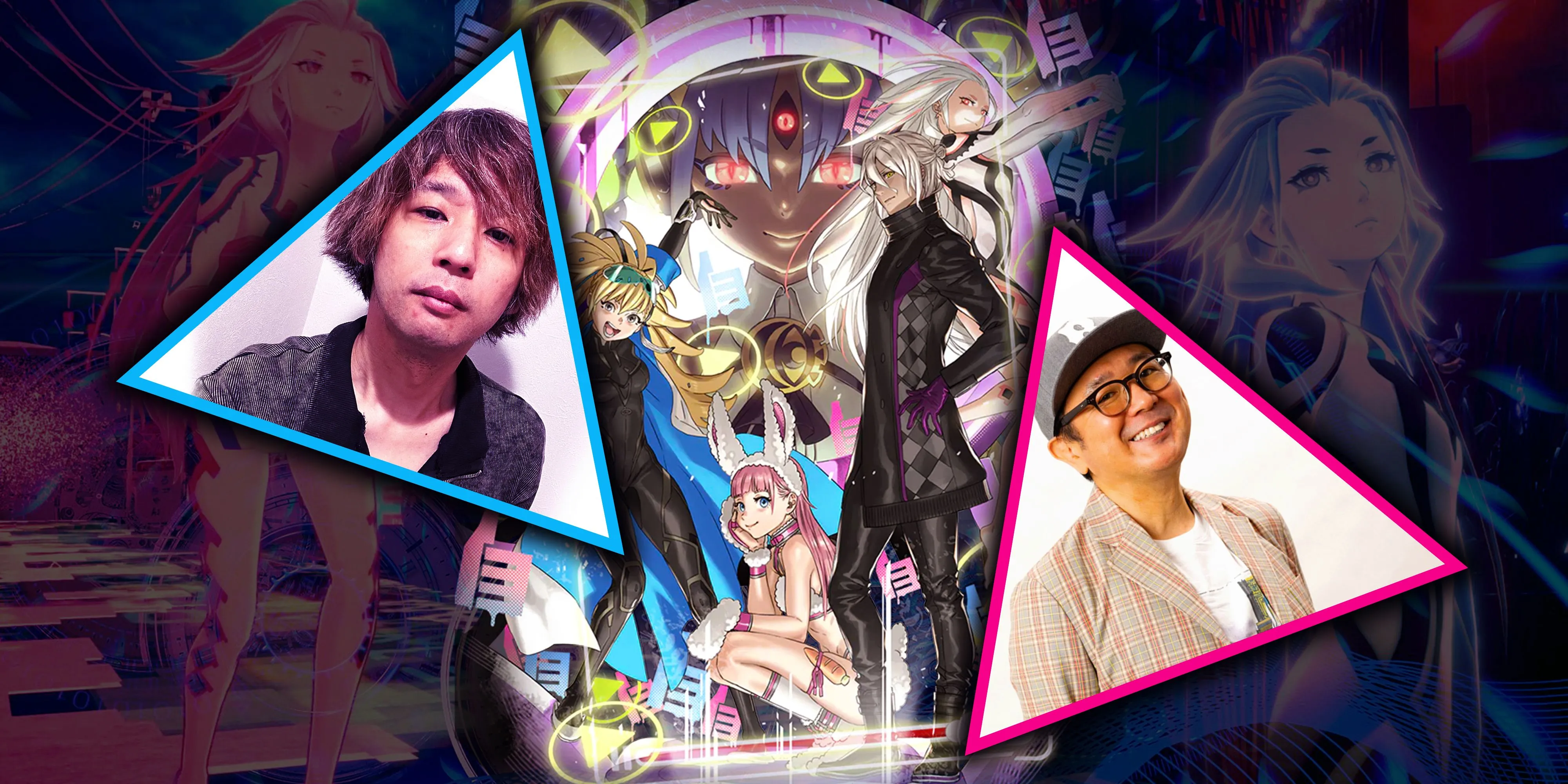 Một cảnh trong game No Sleep for Kaname Date, Iris Sagan đang tham gia thử thách giải đố thoát hiểm trên tàu vũ trụ cùng một nhân vật có mái tóc tím và con mắt thứ ba.