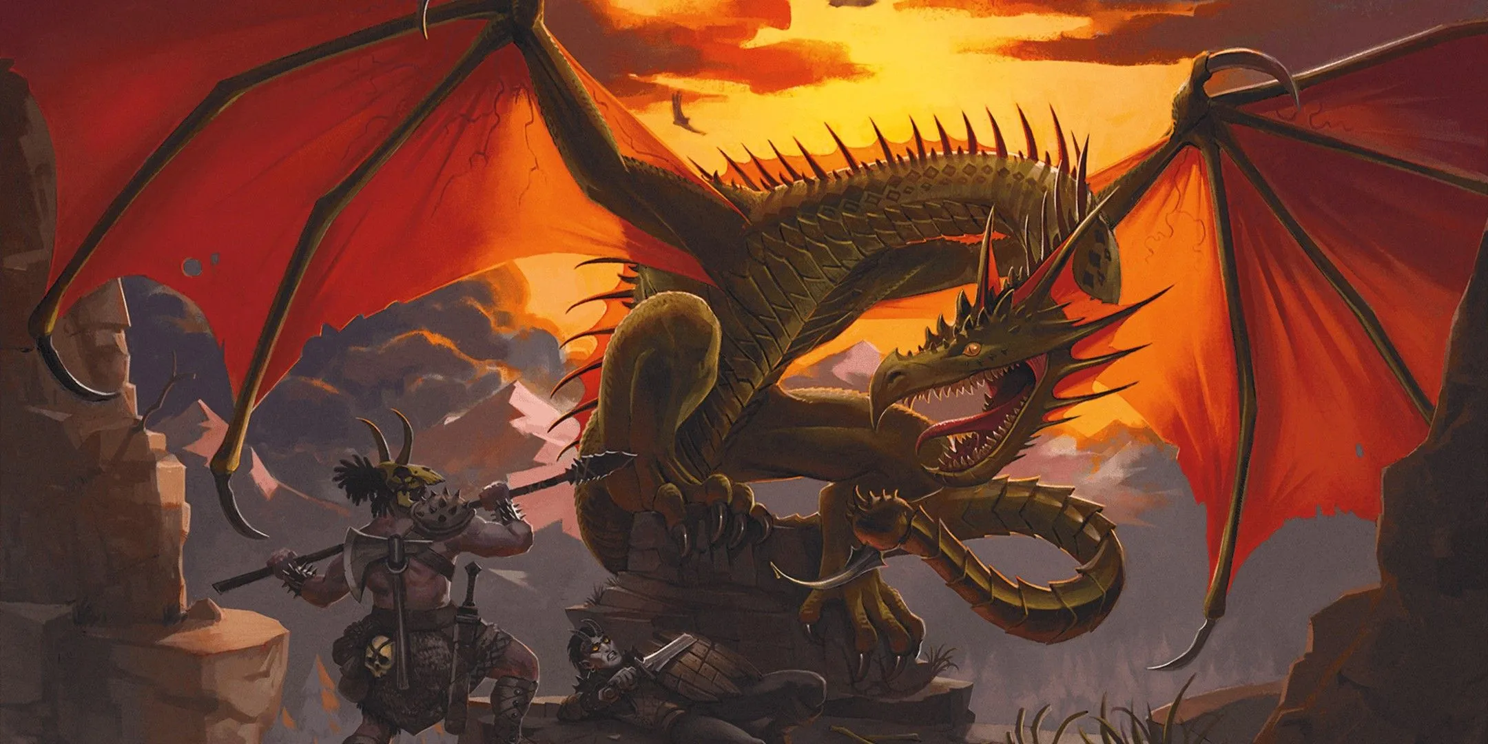 Một nhà thám hiểm D&amp;D đối mặt với quái vật Wyvern hung dữ