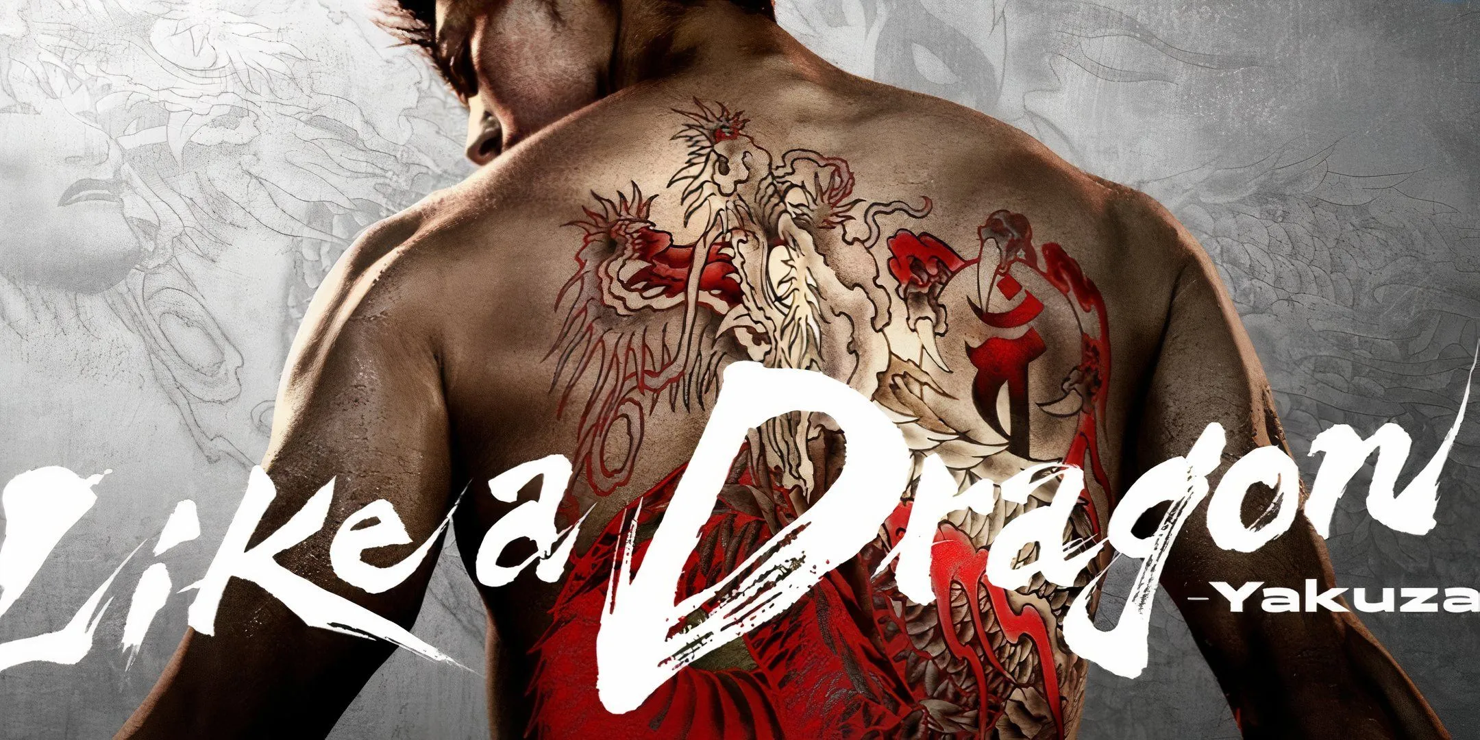 Một nhân vật nam với hình xăm rồng đặc trưng trên lưng, đại diện cho series Like a Dragon: Yakuza và những nỗ lực chuyển thể phim không thành công.
