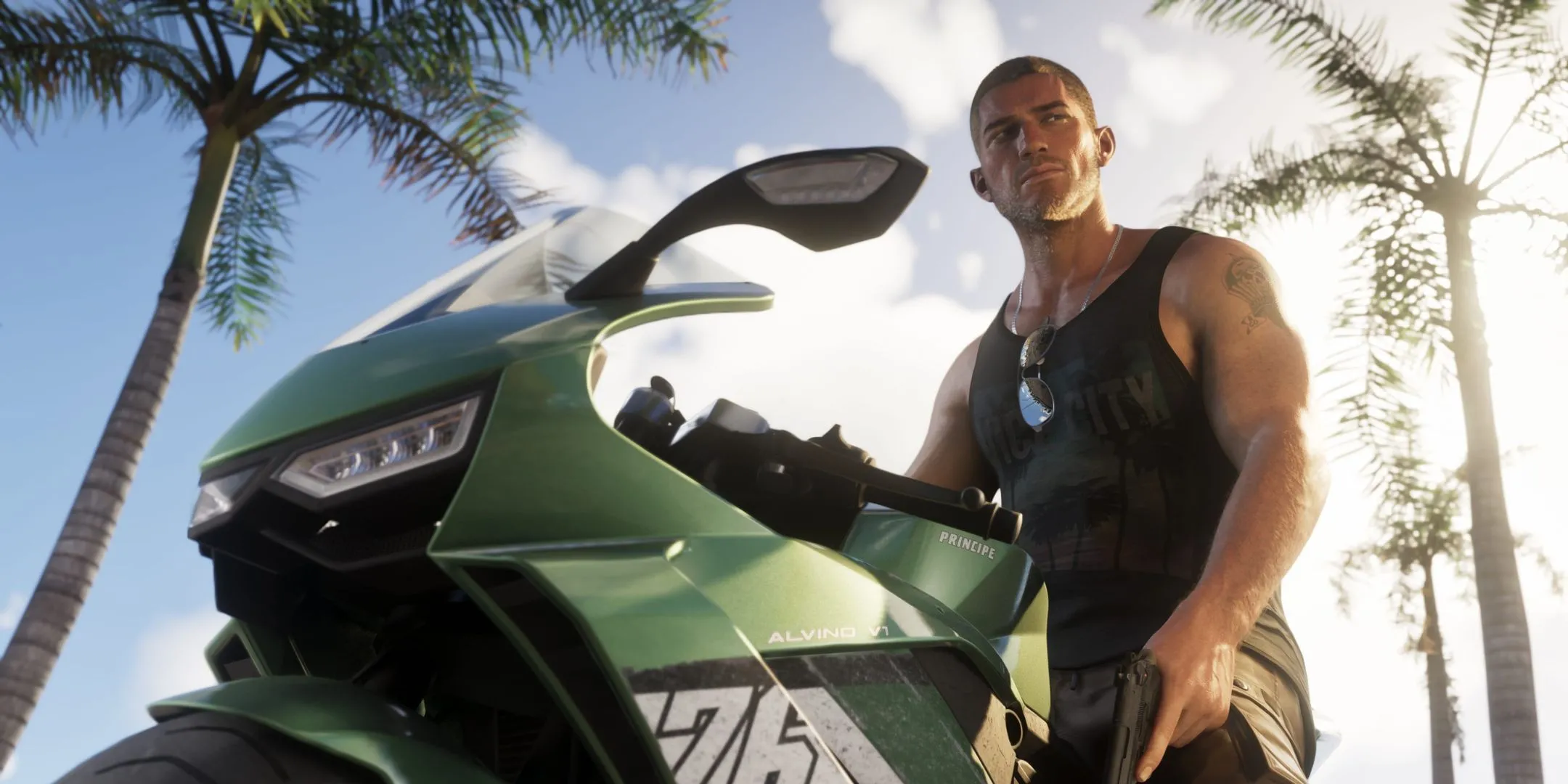 Nhân vật Jason Duval trên chiếc mô tô cá tính trong thế giới mở đầy phiêu lưu của Grand Theft Auto 6