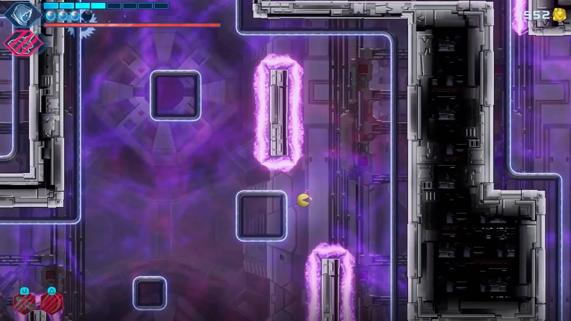Nhân vật nữ chính đang leo tường trong Shadow Labyrinth, thể hiện kỹ năng di chuyển linh hoạt trong môi trường game phức tạp.