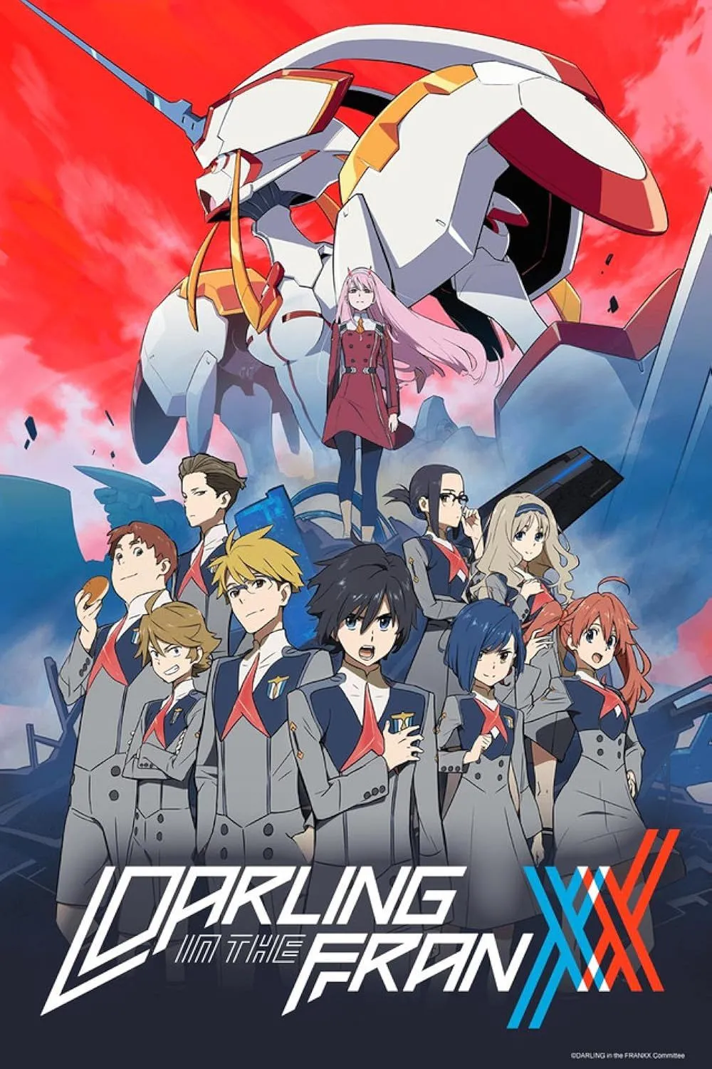 Nữ chiến binh Zero Two và Hiro trong series Darling in the Franxx với thiết kế mech độc đáo