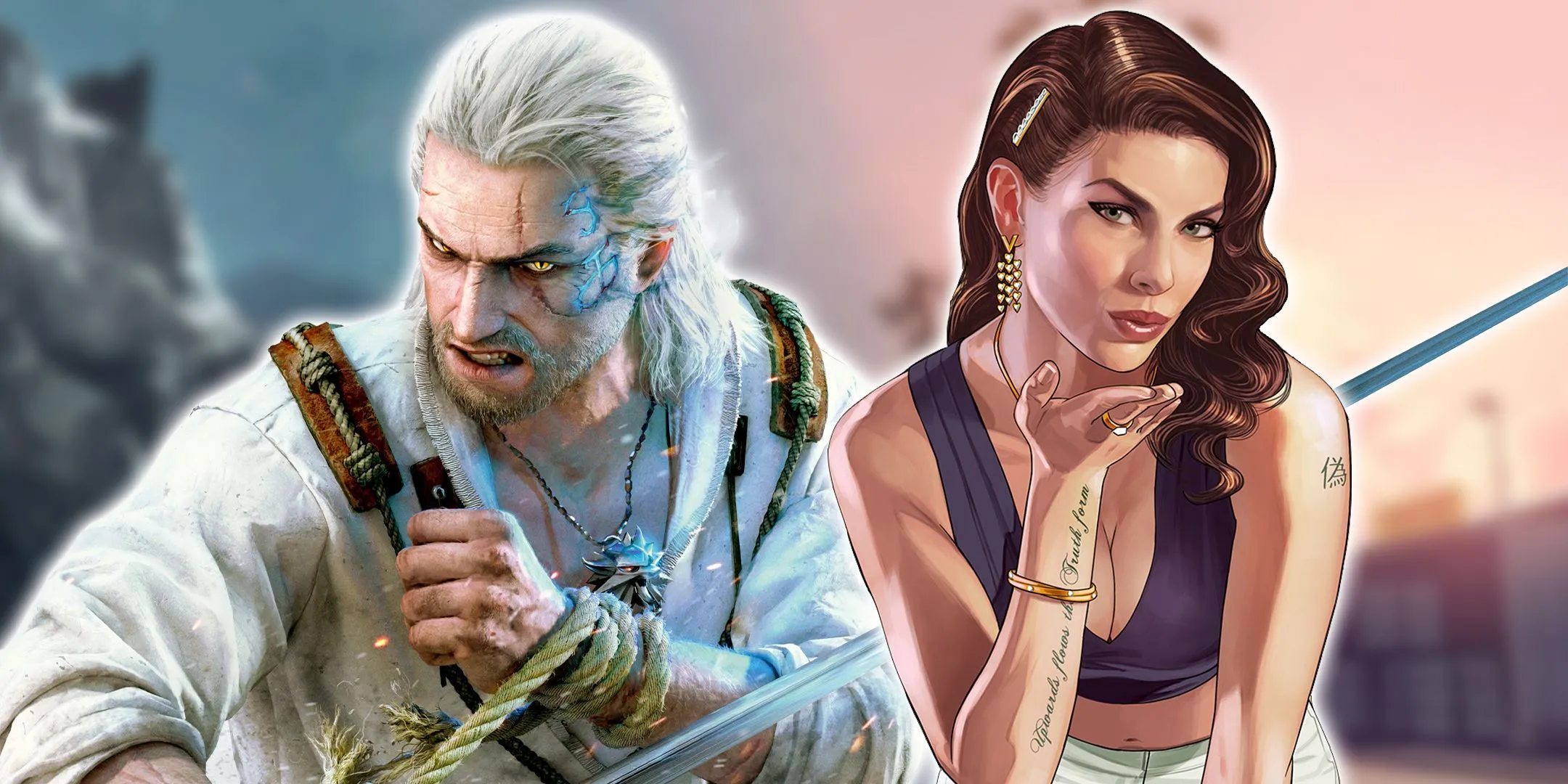 Nữ game thủ đang khám phá bản đồ rộng lớn trong game thế giới mở, khung cảnh hùng vĩ với núi non và sông hồ