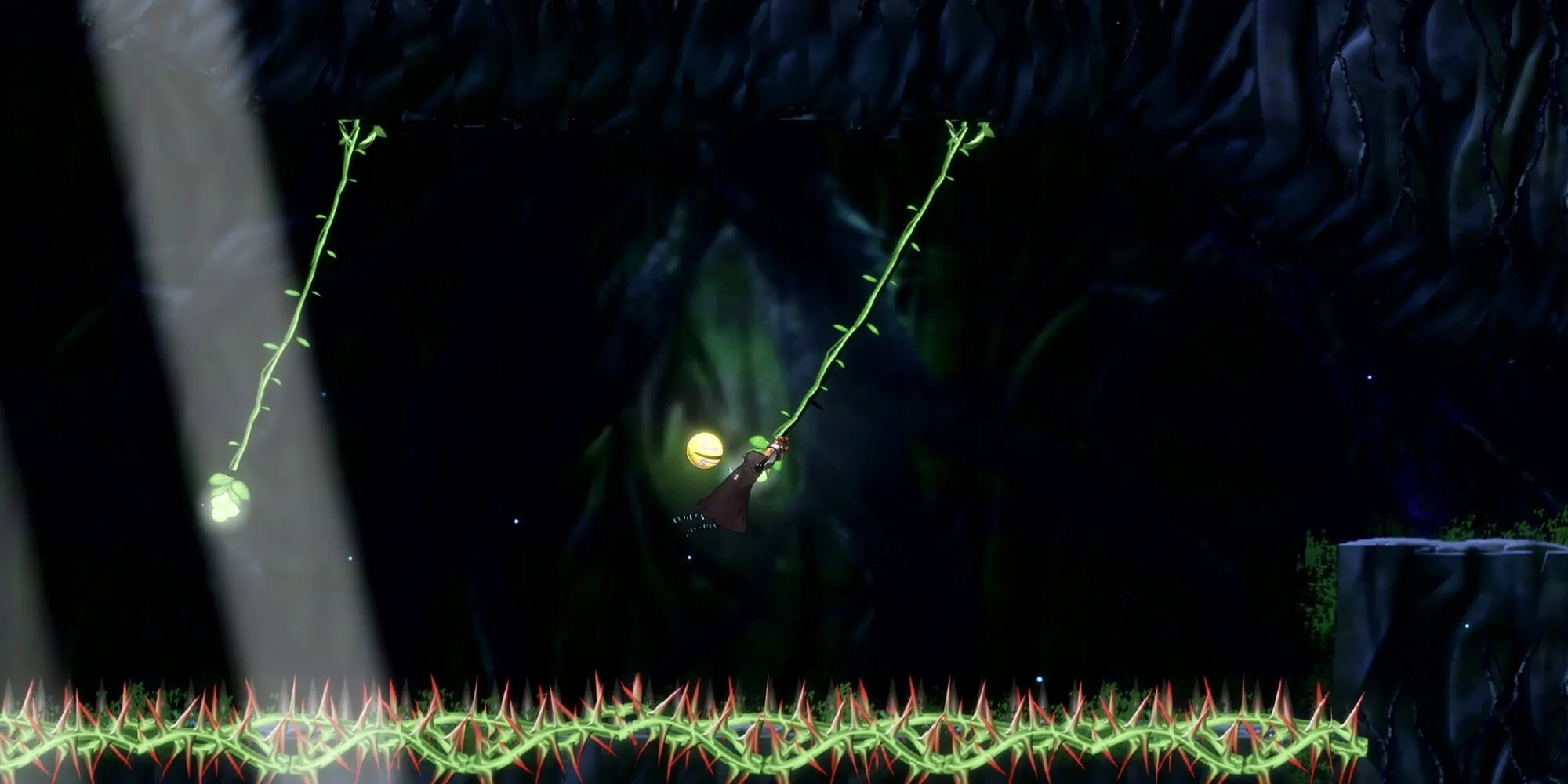 Phân cảnh gameplay platforming trong game Pac-Man Shadow Labyrinth