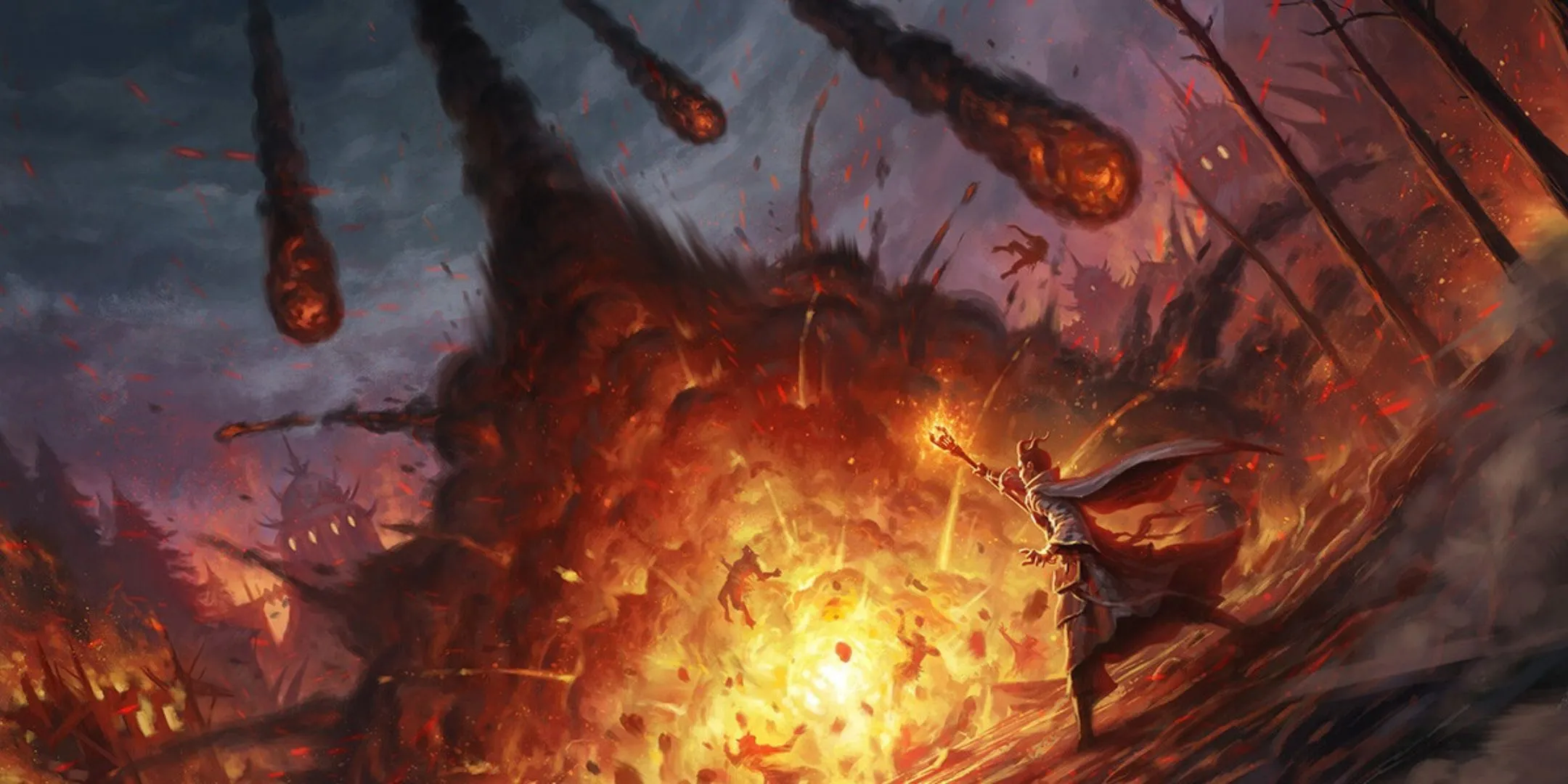 Pháp sư Tiefling nữ tung chiêu Bão Thiên Thạch (Meteor Swarm) trong trận chiến D&amp;D