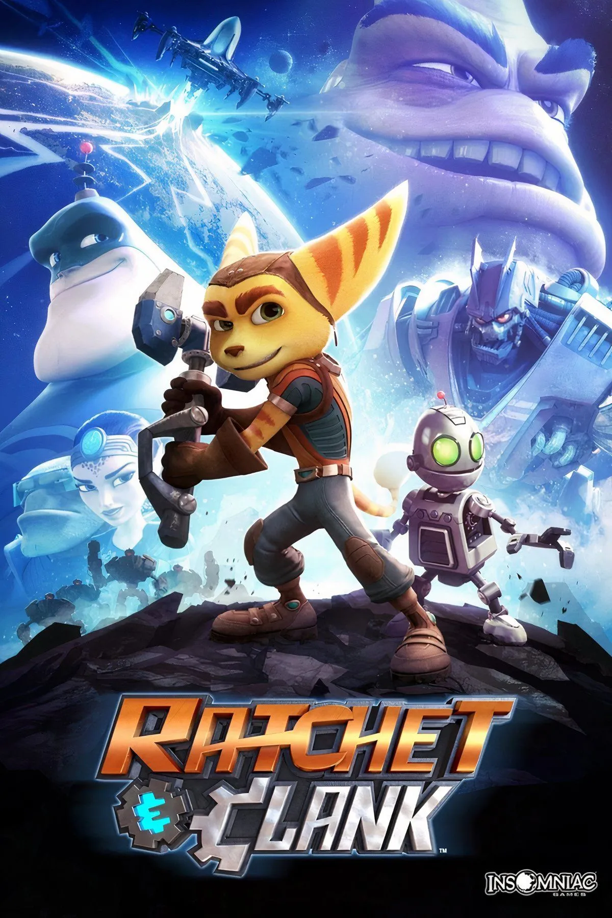 Ratchet và Clank cùng nhau khám phá một hành tinh đầy màu sắc, với các công cụ và vũ khí của họ luôn sẵn sàng.