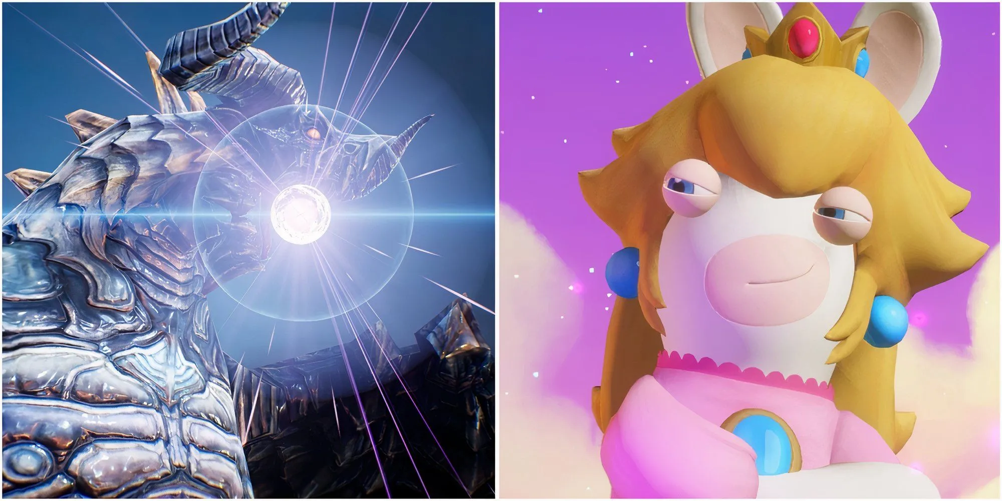 So sánh hình ảnh Bahamut trong The Diofield Chronicle và Peach Rabbid trong Mario + Rabbids Sparks Of Hope