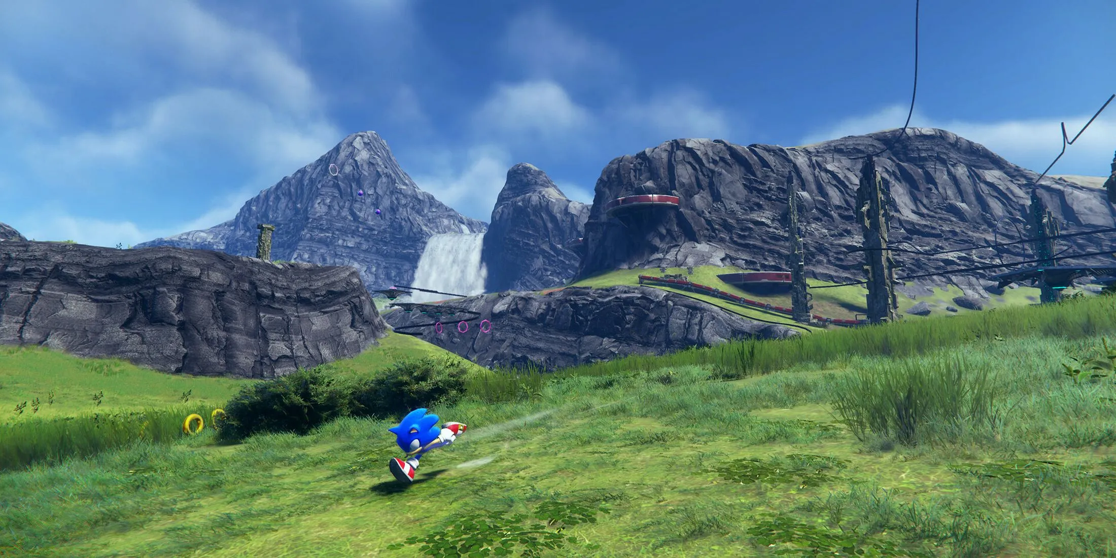 Sonic chạy nhanh trên cánh đồng xanh rộng lớn trong Sonic Frontiers