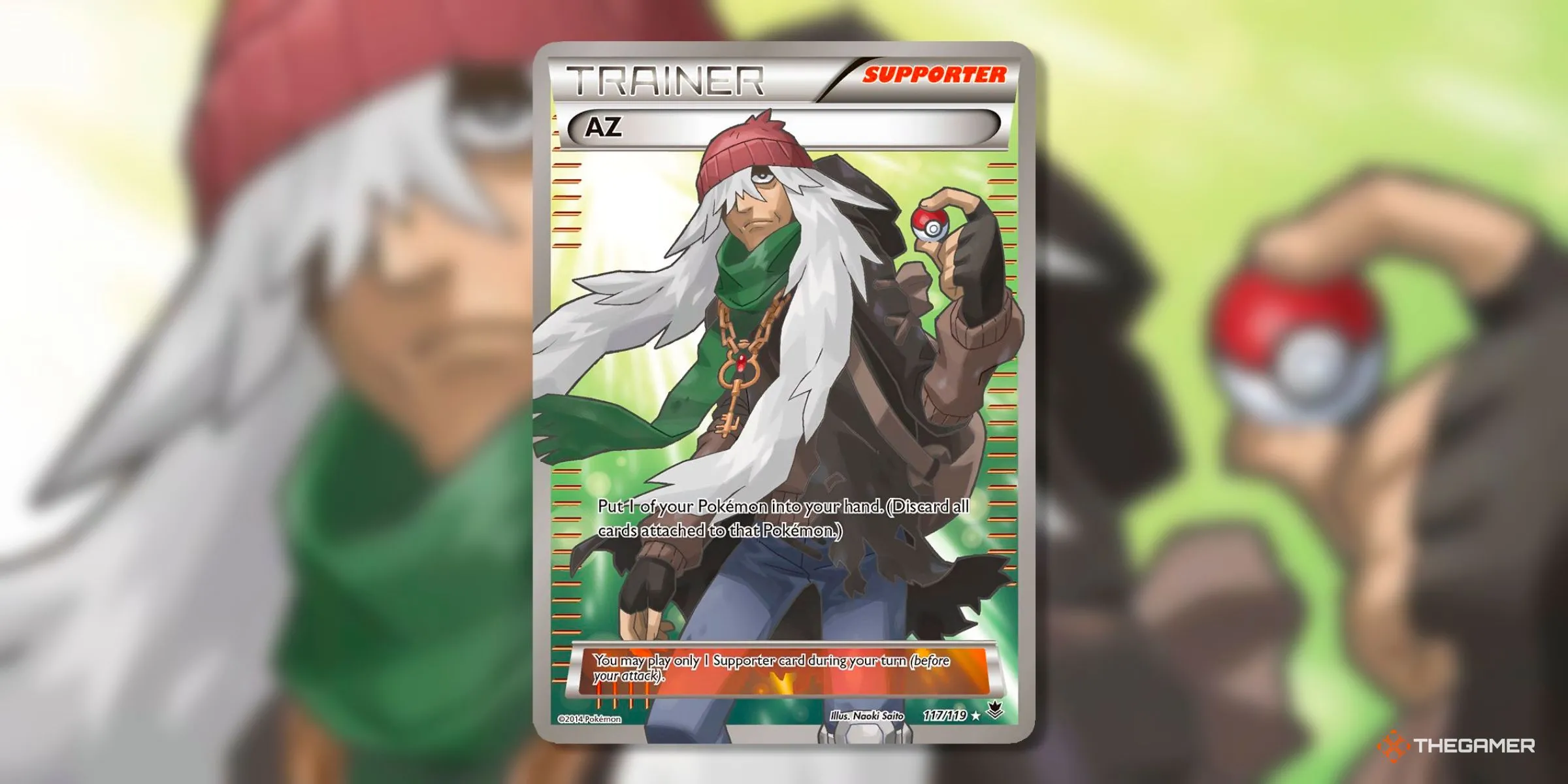 Thẻ AZ (Ultra Rare, 117) phiên bản Full Art từ set Phantom Forces của kỷ nguyên XY, khắc họa một AZ bí ẩn và quyền năng.