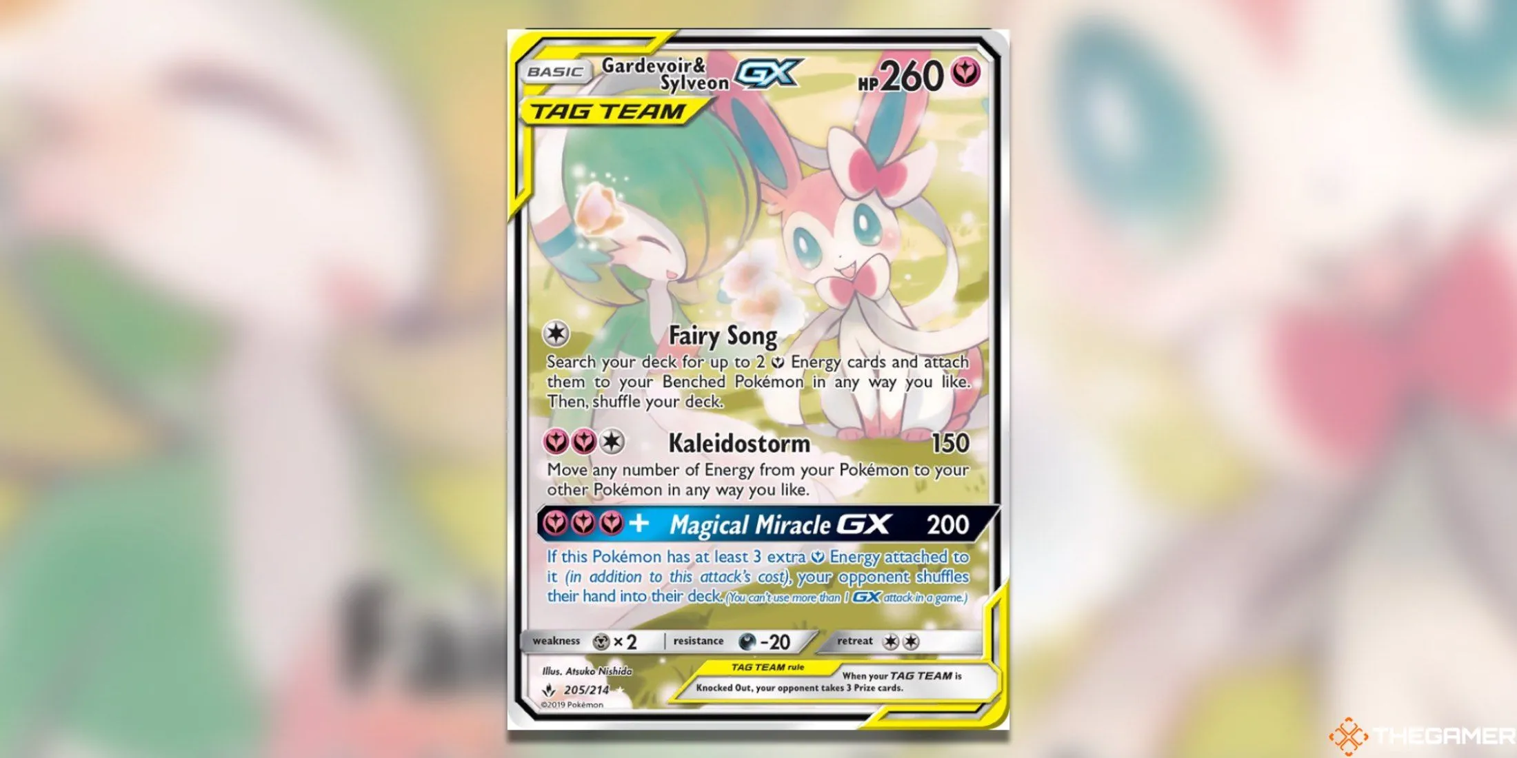 Thẻ bài Gardevoir &amp; Sylveon GX Alternate Full Art từ bộ Unbroken Bonds trong Pokemon TCG, một biểu tượng của sự kết hợp hoàn hảo