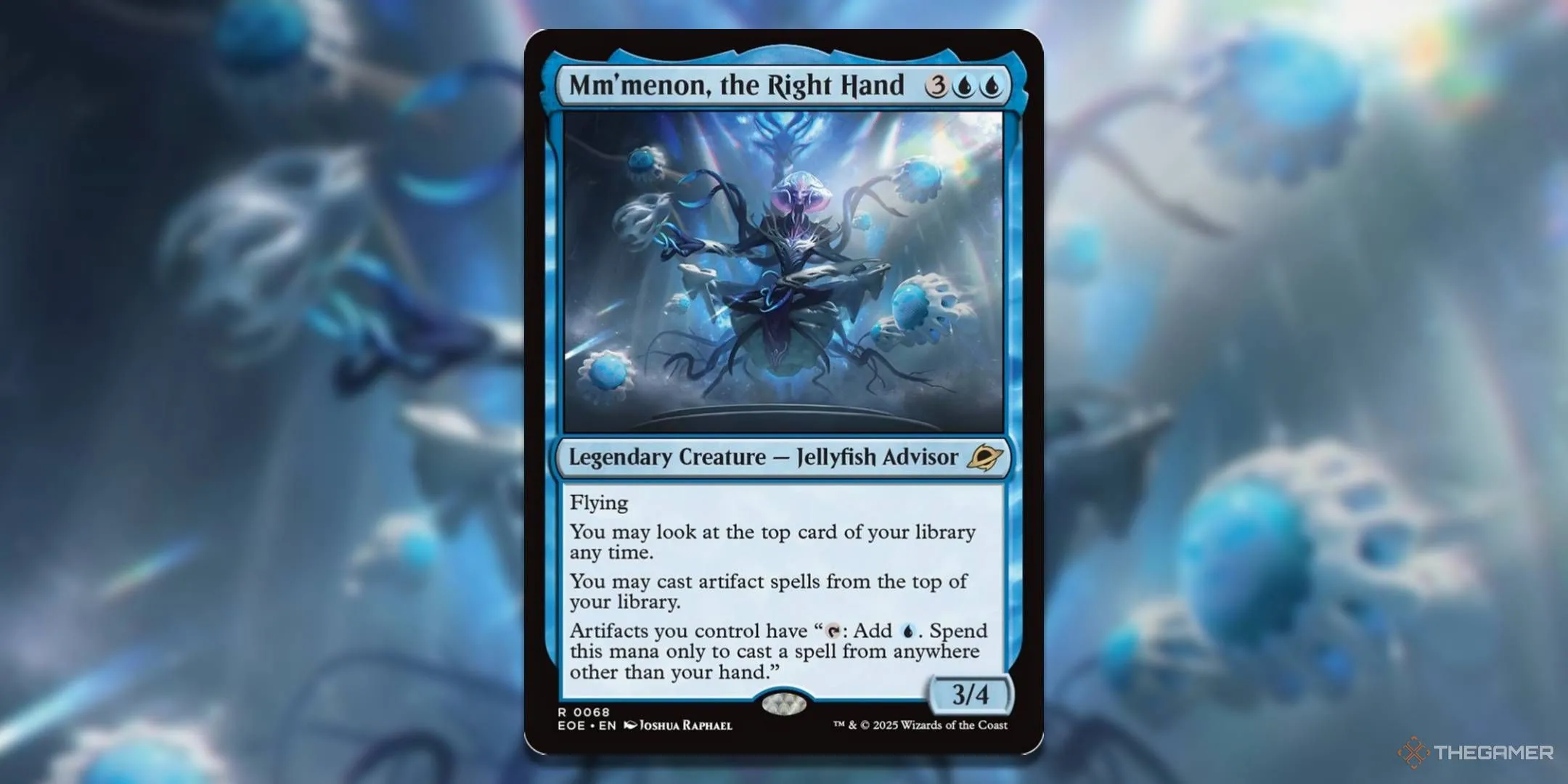 Thẻ bài Magic The Gathering Mm'menon The Right Hand, một Commander Xanh Dương đơn sắc cực mạnh, biến tất cả vật phẩm của bạn thành nguồn mana dồi dào, tạo ra những lượt chơi bùng nổ và không ngờ, khẳng định sức mạnh của các vật phẩm trong MTG Edge of Eternities.