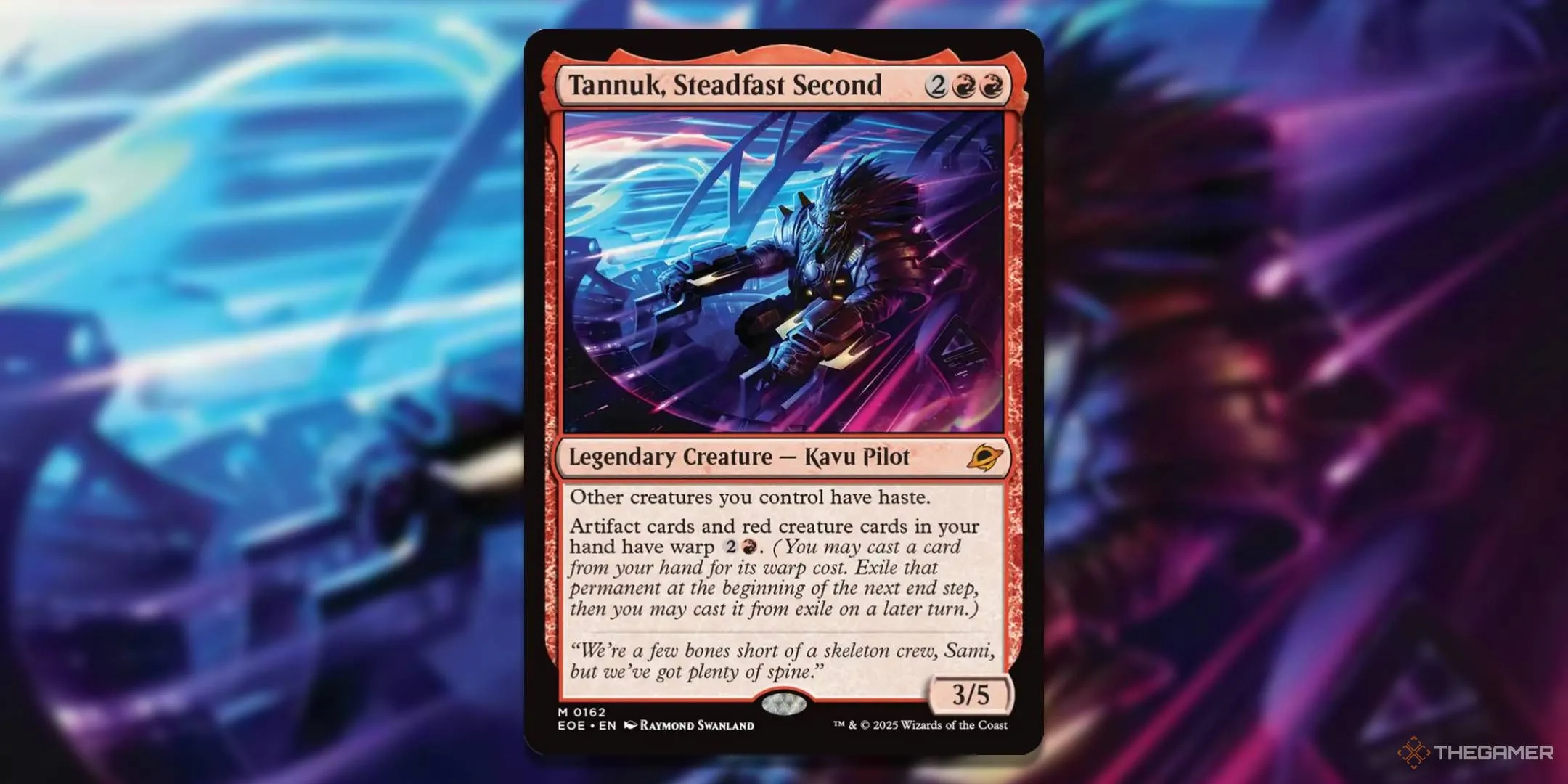 Thẻ bài Magic The Gathering Tannuk Steadfast Second, một Commander có khả năng triệu hồi các vật phẩm hoặc sinh vật từ tay vào chiến trường với tốc độ chóng mặt, cho phép các cô gái &quot;gian lận&quot; để đưa những lá bài lớn ra sân sớm, biến đổi cục diện trận đấu trong MTG Edge of Eternities.