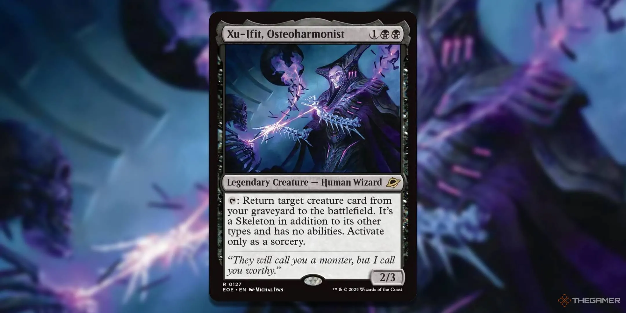 Thẻ bài Magic The Gathering Xu-Ifit Osteoharmonist, một Commander Hắc ám đặc biệt cho phép hồi sinh sinh vật từ nghĩa địa trở lại thành các sinh vật &quot;vanilla&quot; (không có khả năng), tối ưu hóa chỉ số cơ bản mạnh mẽ mà không lo ngại hiệu ứng phụ tiêu cực trong MTG Edge of Eternities.