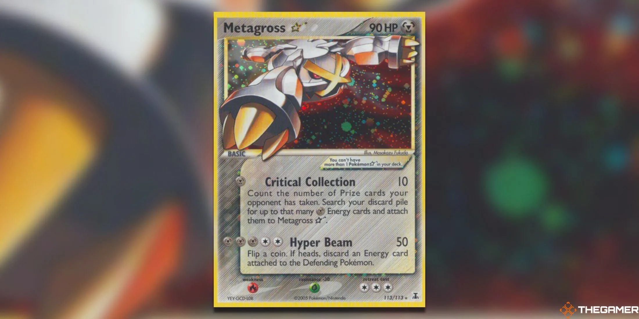 Thẻ bài Metagross Star Ultra Rare từ bộ Delta Species trong Pokemon TCG, với màu sắc shiny nổi bật và vẻ đẹp độc đáo