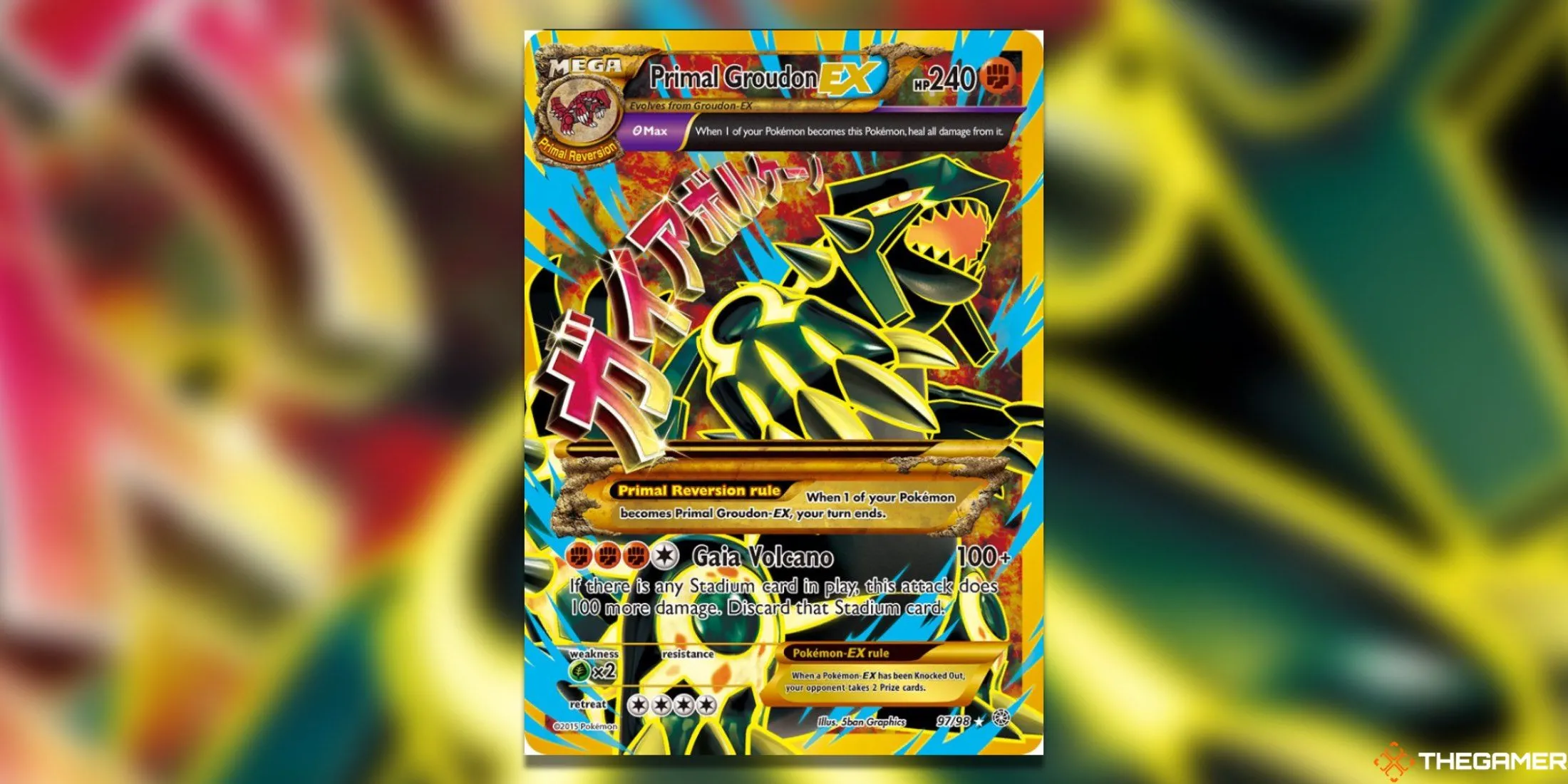 Thẻ bài Pokemon TCG Primal Groudon EX Shiny Full Art (Ancient Origins) cỡ Jumbo, dáng vẻ oai vệ.